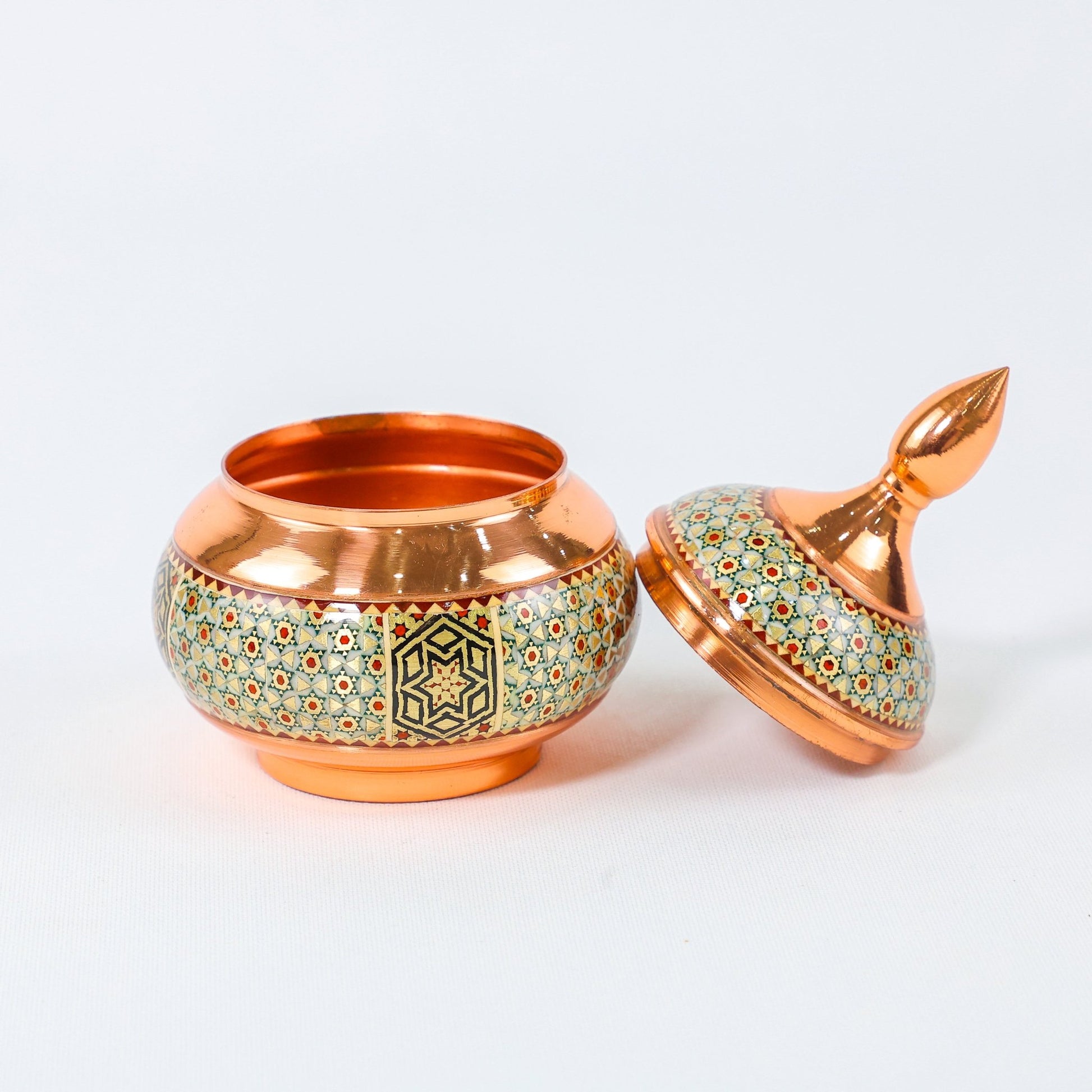 Mini Sugar Bowl – Copper & Khatam Design (Ayoobi) – No Pedestal - D1 - Meraas Gallery