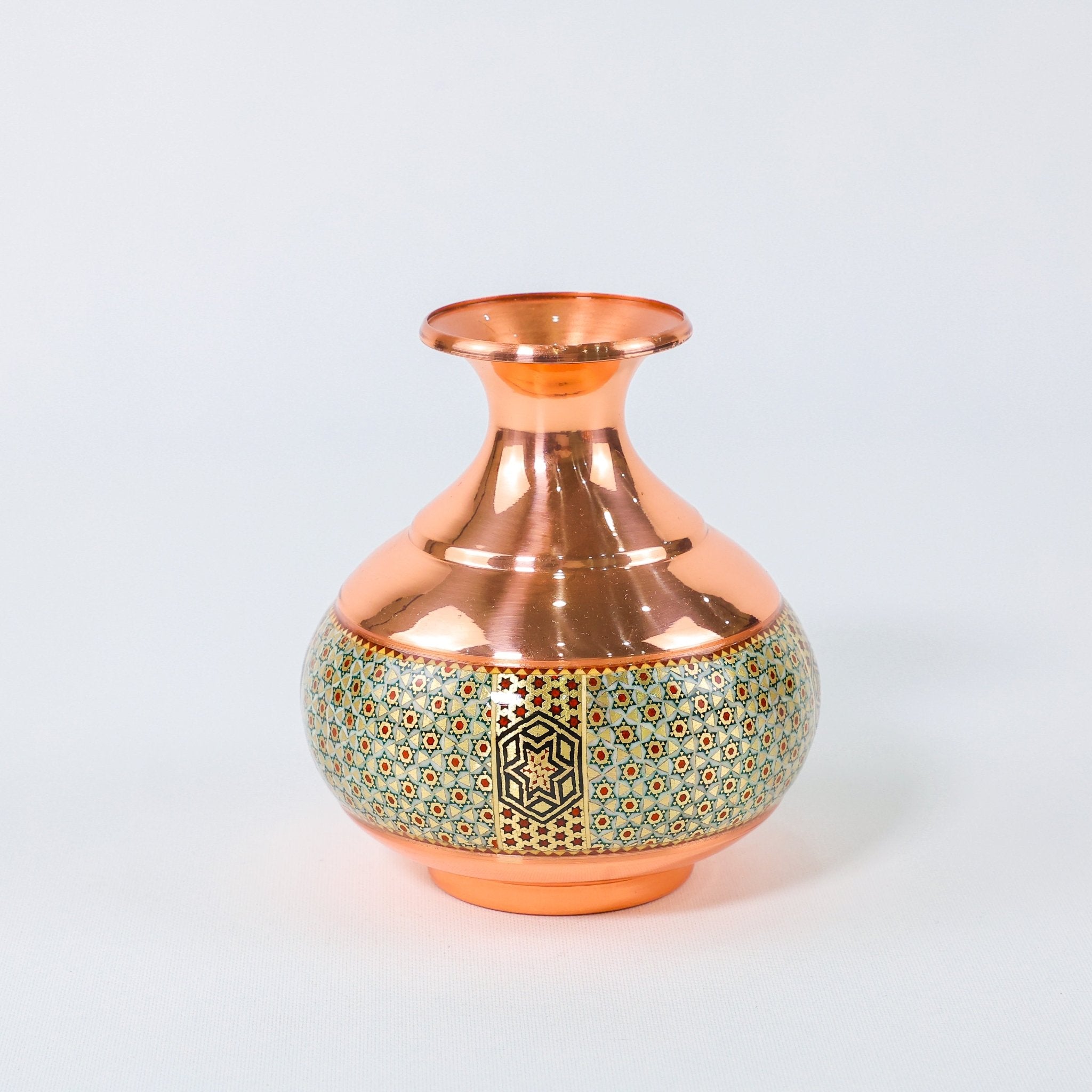 Small Vase – Anari Shape Copper & Khatam Design (Ayoobi) - Meraas Gallery