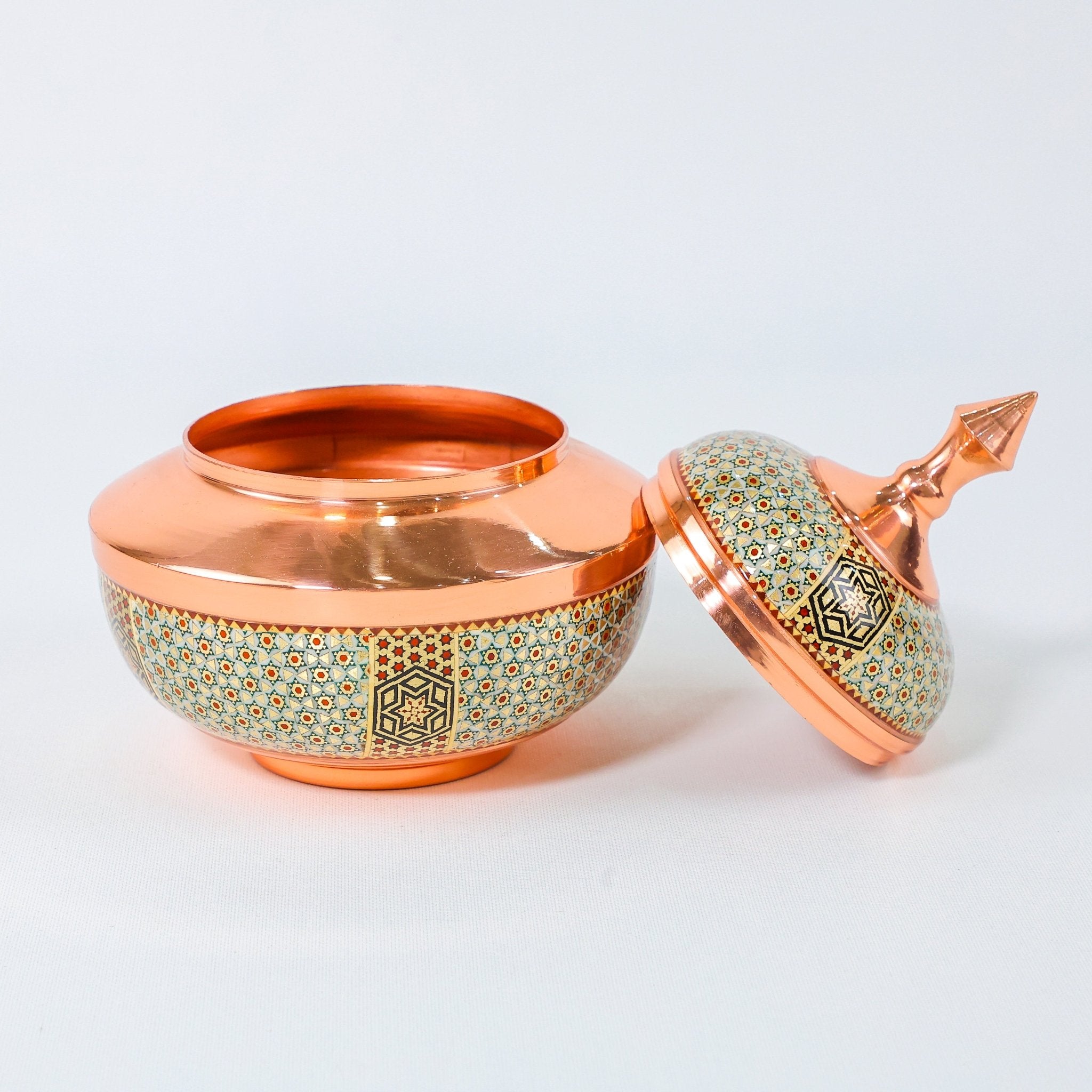 Sugar Bowl – Seljuk Style Copper & Khatam Design (Ayoobi) - Meraas Gallery