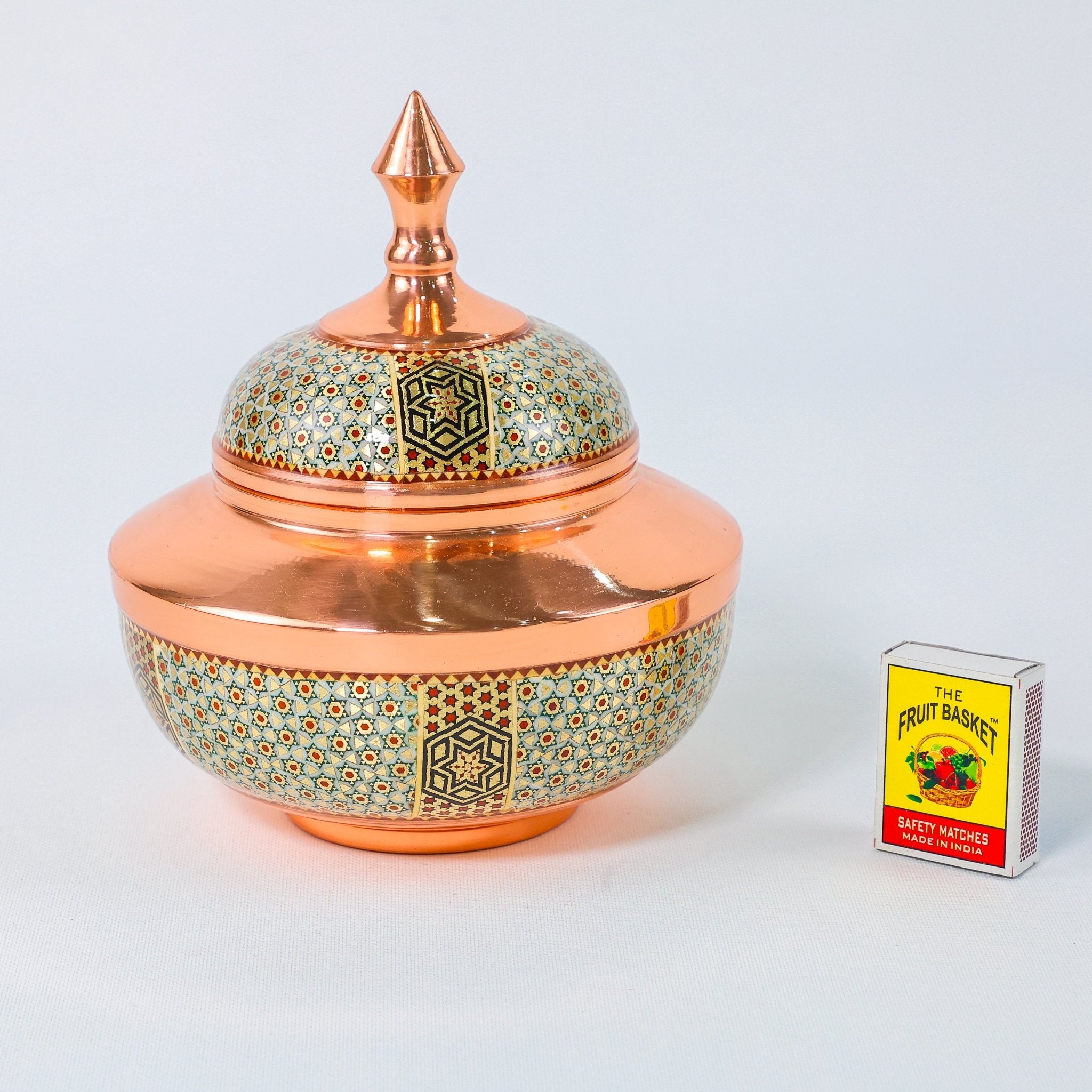 Sugar Bowl – Seljuk Style Copper & Khatam Design (Ayoobi) - Meraas Gallery