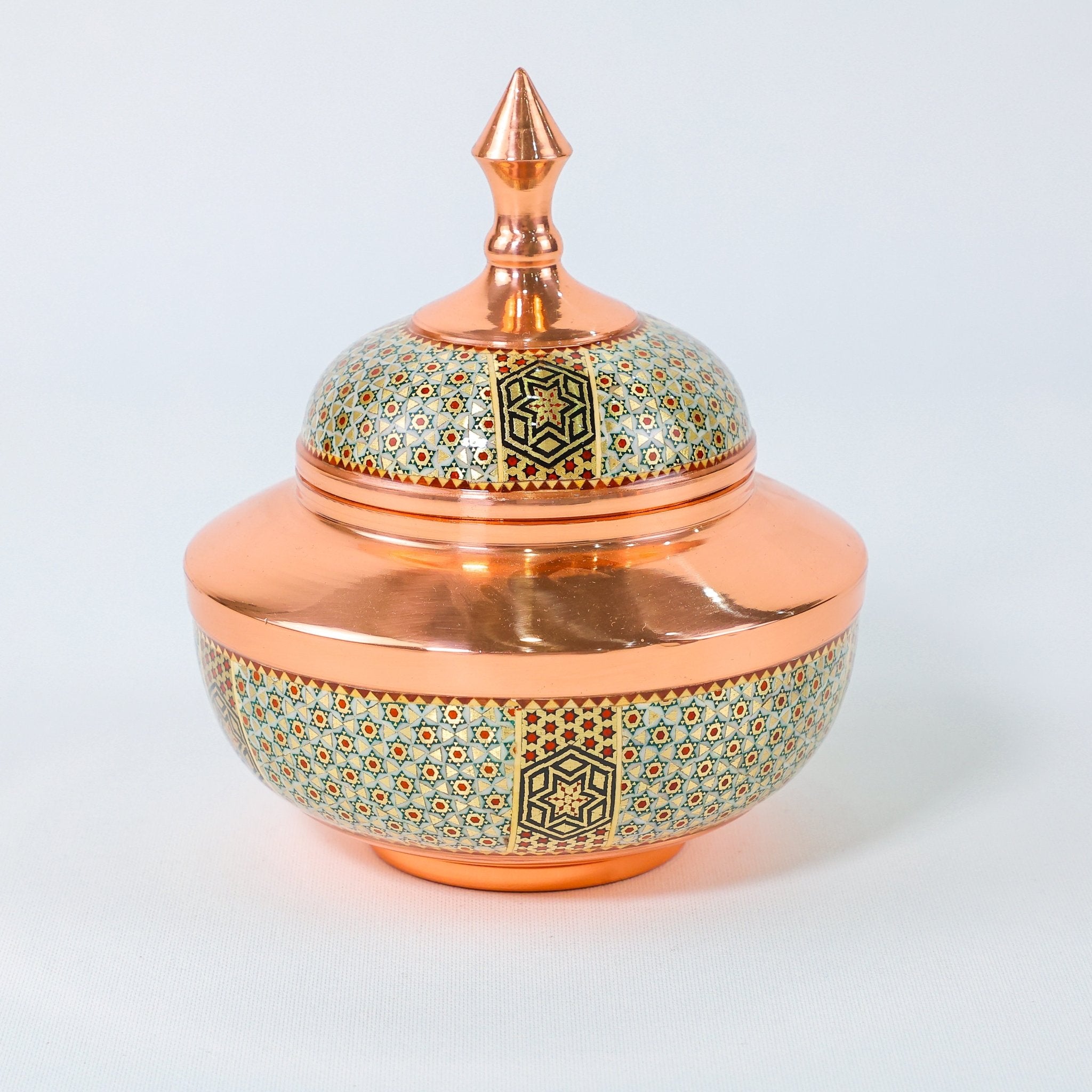 Sugar Bowl – Seljuk Style Copper & Khatam Design (Ayoobi) - Meraas Gallery