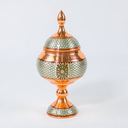 Pedestal Sugar Bowl – Copper & Khatam Design (Ayoobi) – Size 20 cm - Meraas Gallery
