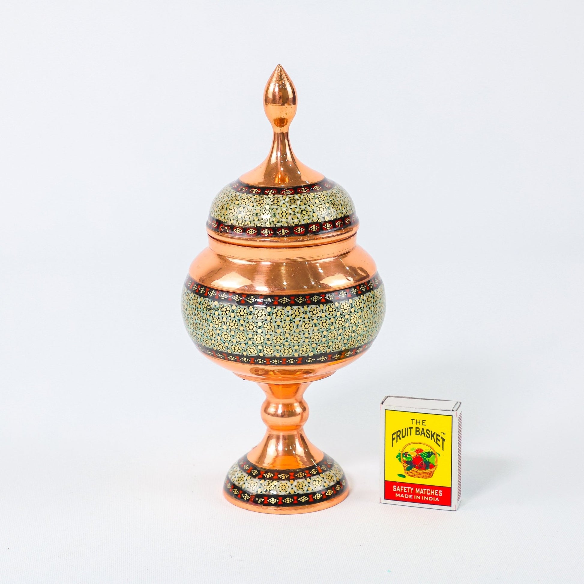 Pedestal Sugar Bowl – Copper & Khatam Design (Artistic) – Size 20 cm - Meraas Gallery