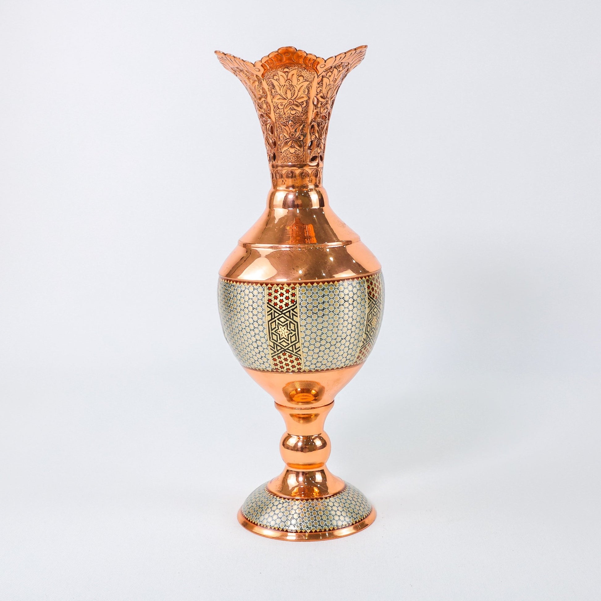 Hyacinth Vase – Copper & Khatam Design (Ayoobi) – Size 30 cm - Meraas Gallery