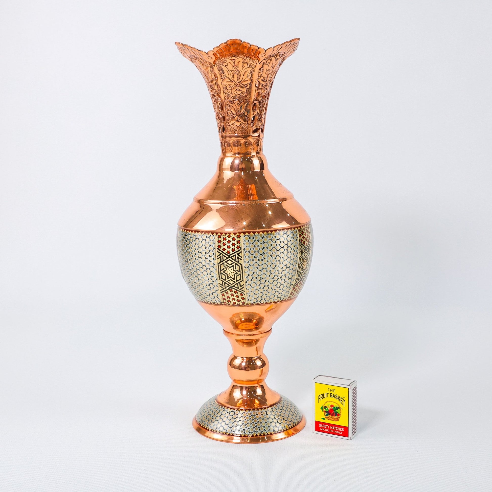 Hyacinth Vase – Copper & Khatam Design (Ayoobi) – Size 30 cm - Meraas Gallery