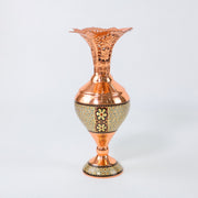 Hyacinth Vase – Openwork Rim Copper & Khatam Bone Inlay – Size 25 cm - Meraas Gallery