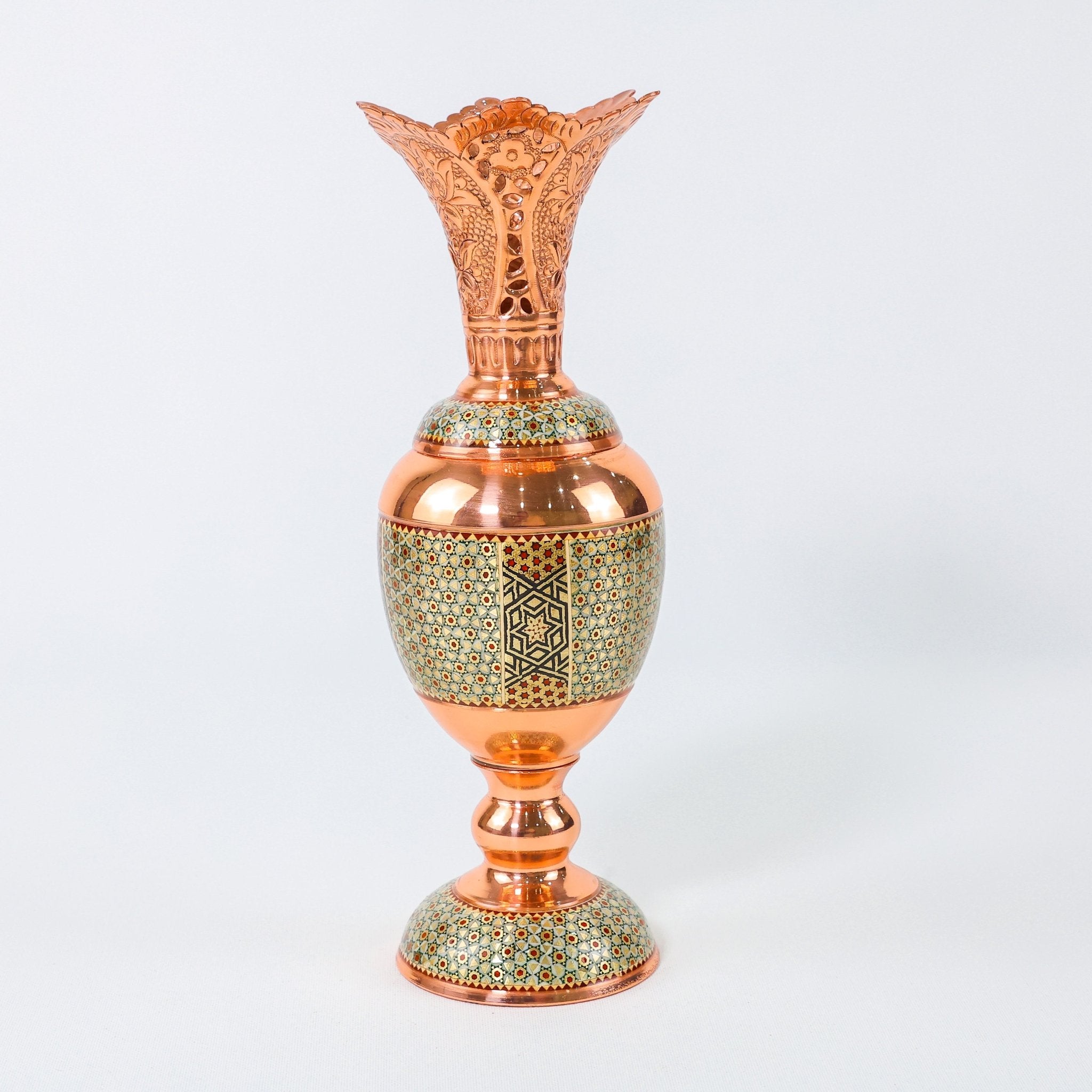 Hyacinth Vase – Copper & Khatam Design (Ayoobi) – Size 25 cm - Meraas Gallery