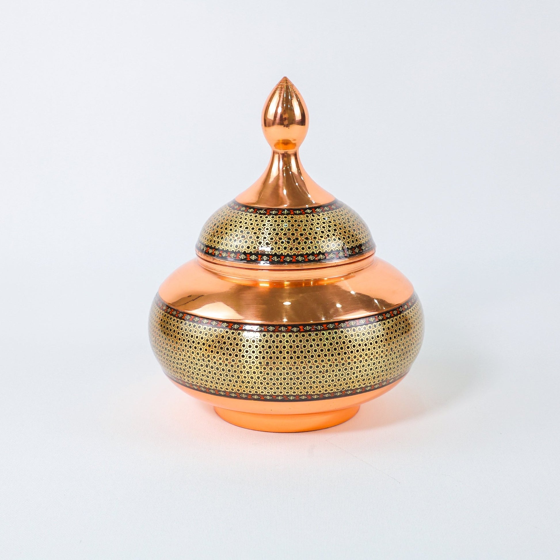 Large Sugar Bowl – Copper & Khatam Design (Artistic) – Size 30 cm - Meraas Gallery