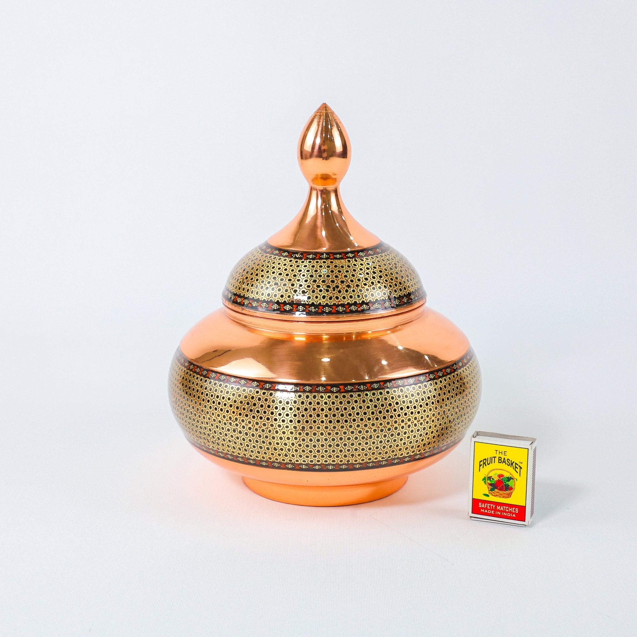 Large Sugar Bowl – Copper & Khatam Design (Artistic) – Size 30 cm - Meraas Gallery
