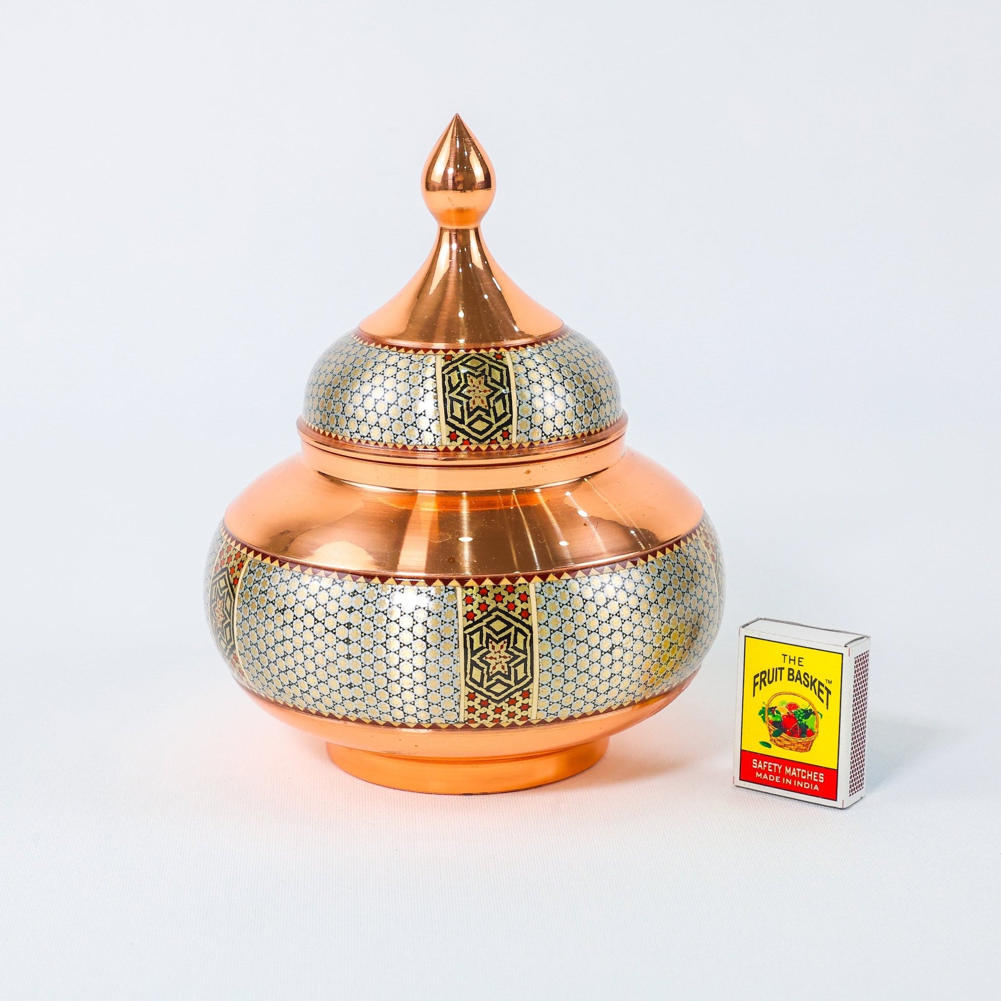 Sugar Bowl – Copper & Khatam Design (Ayoobi) – Size 25 cm - Meraas Gallery