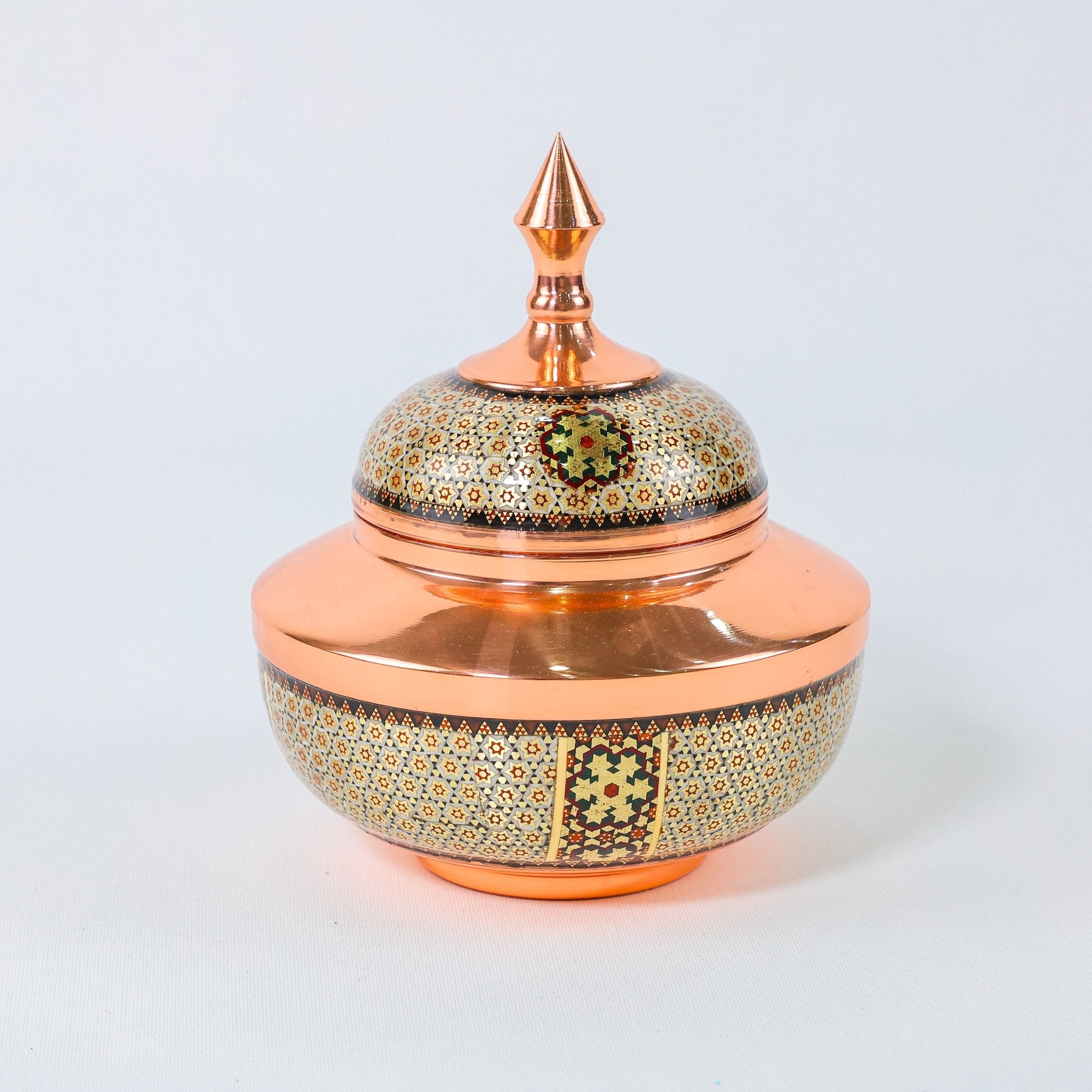 Sugar Bowl – Seljuk Style Copper & Khatam Design - Meraas Gallery