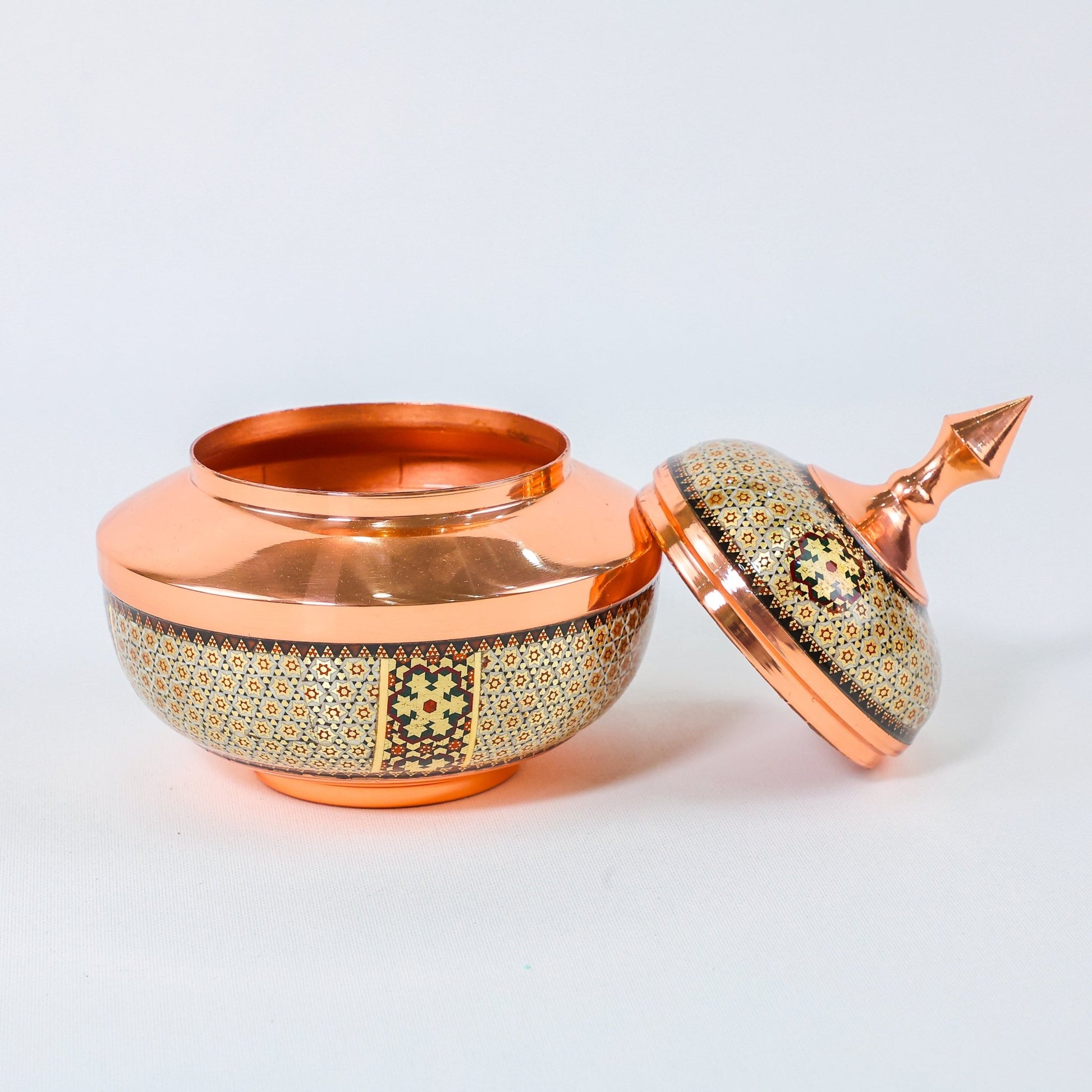 Sugar Bowl – Seljuk Style Copper & Khatam Design - Meraas Gallery