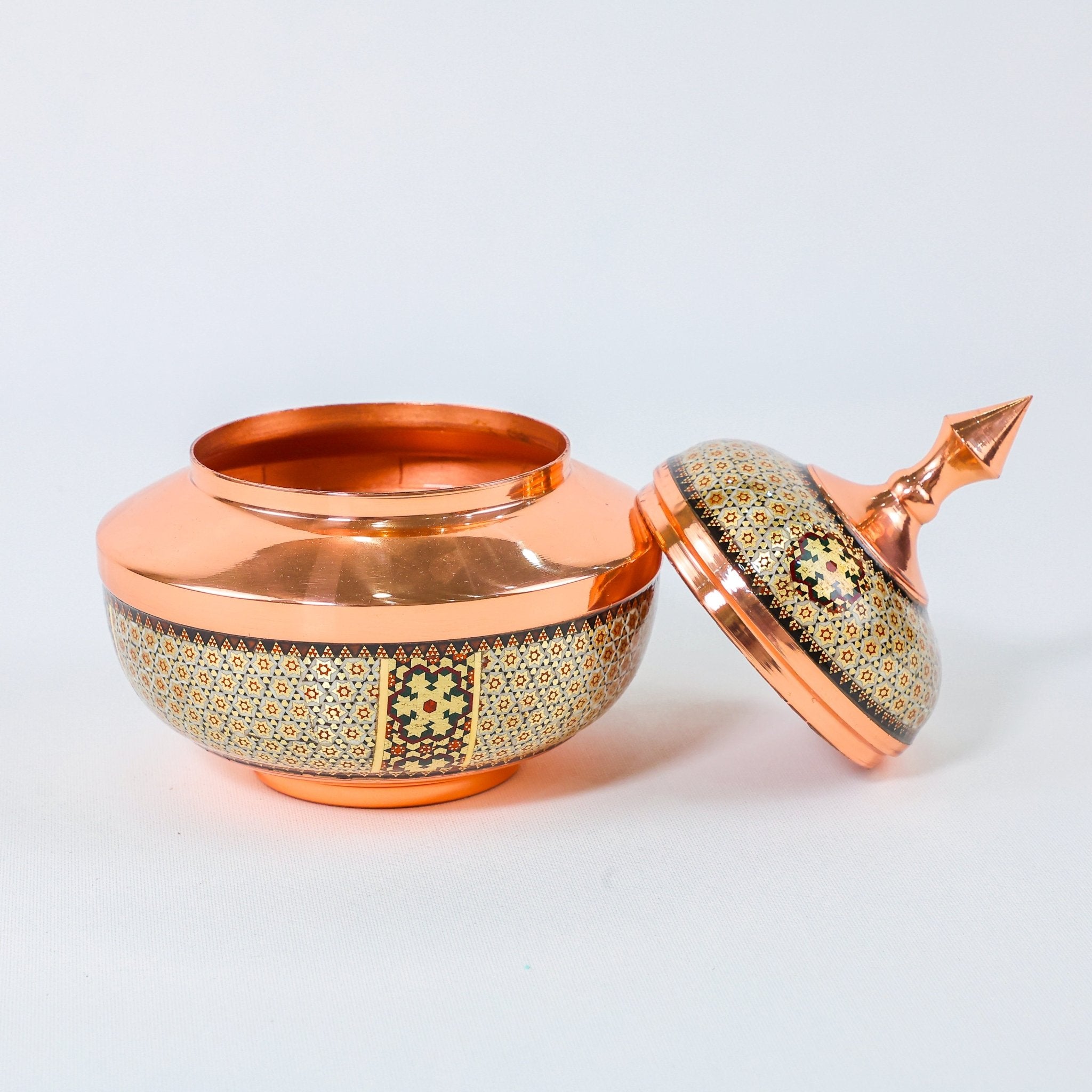 Sugar Bowl – Seljuk Style Copper & Khatam Design - Meraas Gallery