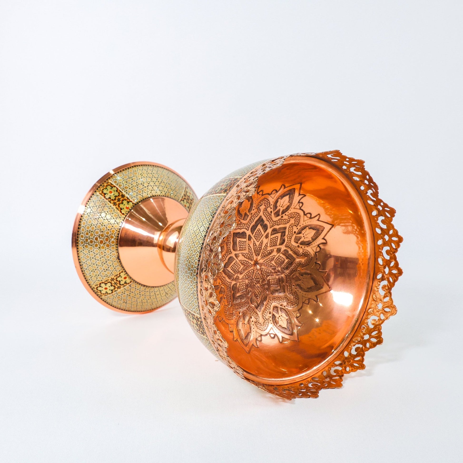 Nut Bowl – Copper & Khatam Design – Size 30 cm - Meraas Gallery