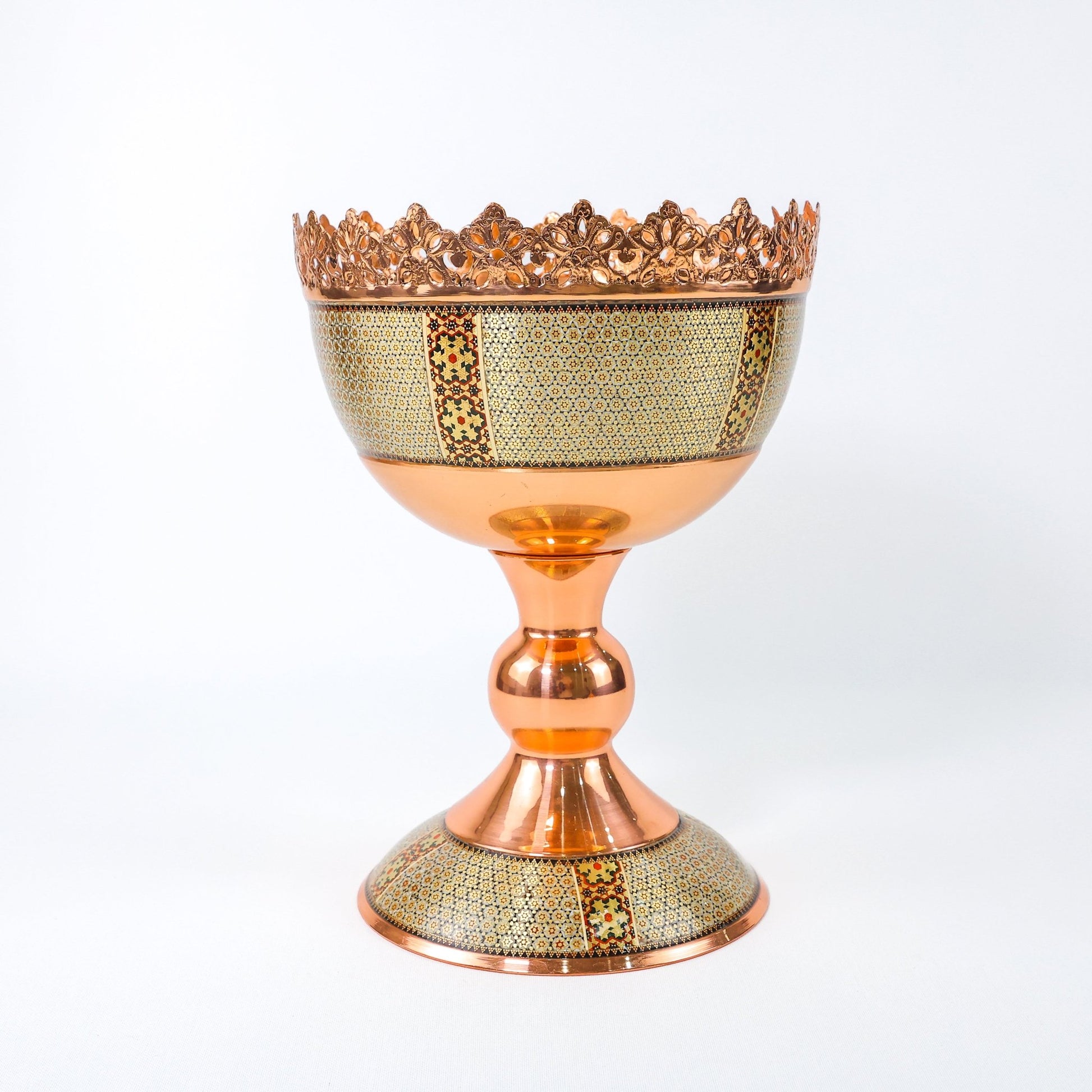 Nut Bowl – Copper & Khatam Design – Size 30 cm - Meraas Gallery