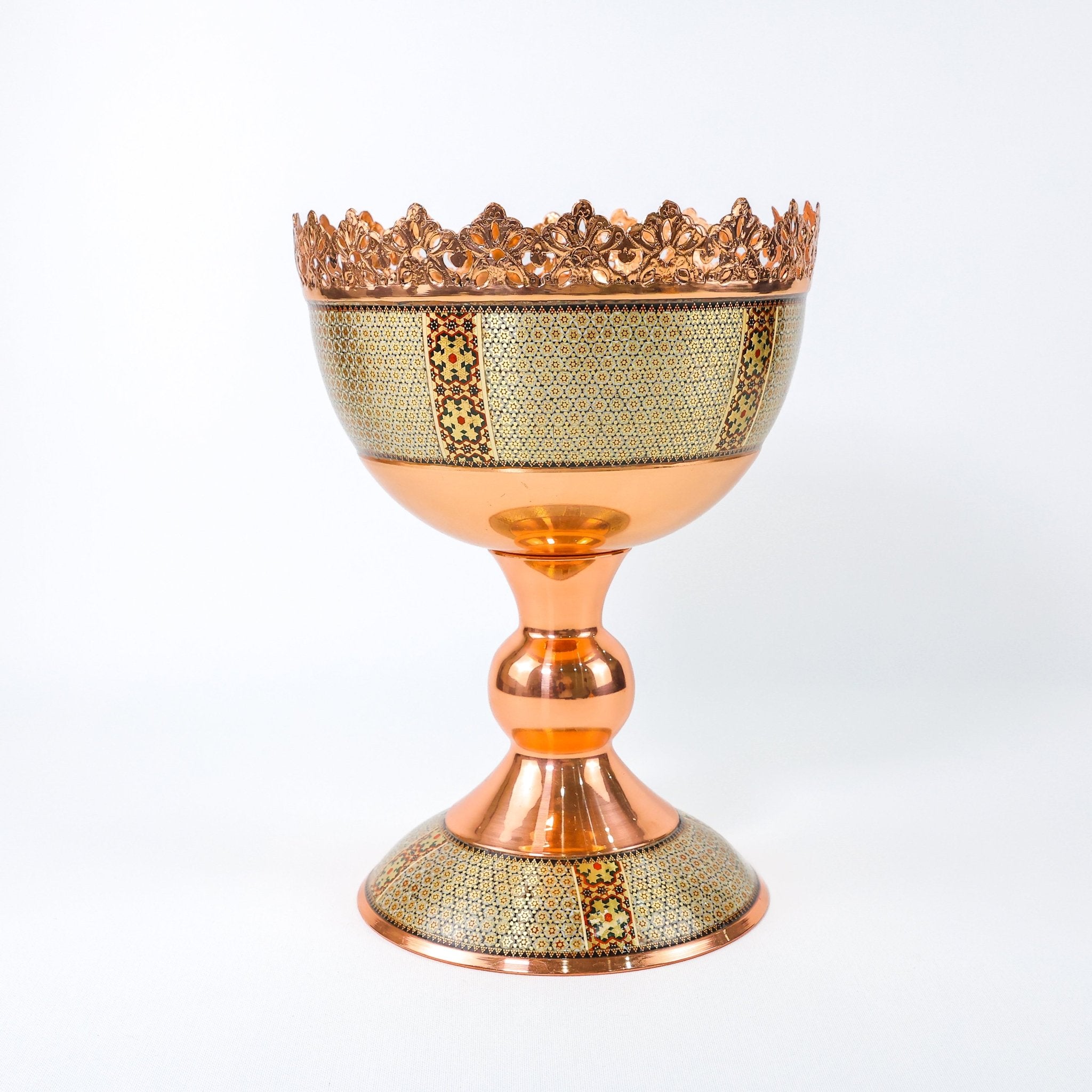 Nut Bowl – Copper & Khatam Design – Size 30 cm - Meraas Gallery