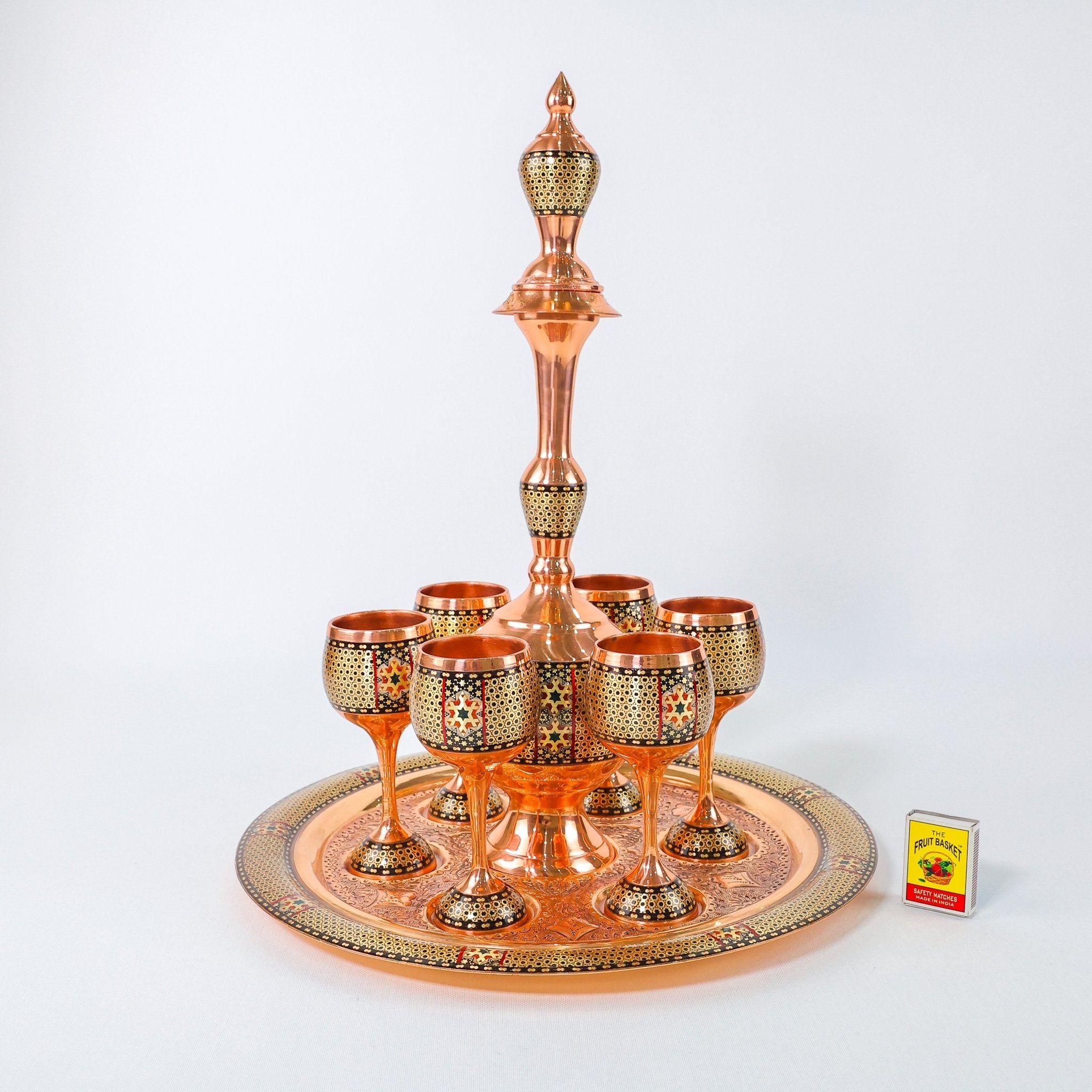 Medium Sharbat Set – Copper & Khatam Design with Round Tray - Meraas Gallery