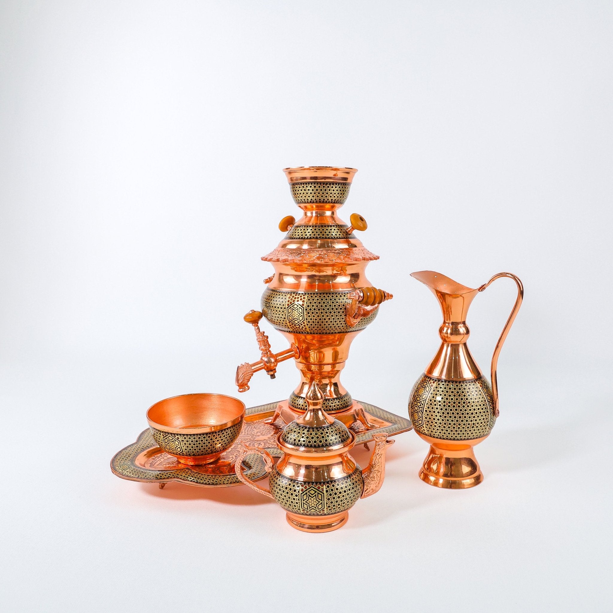 Samovar Set – Copper & Khatam Design – Size 45 cm - Meraas Gallery