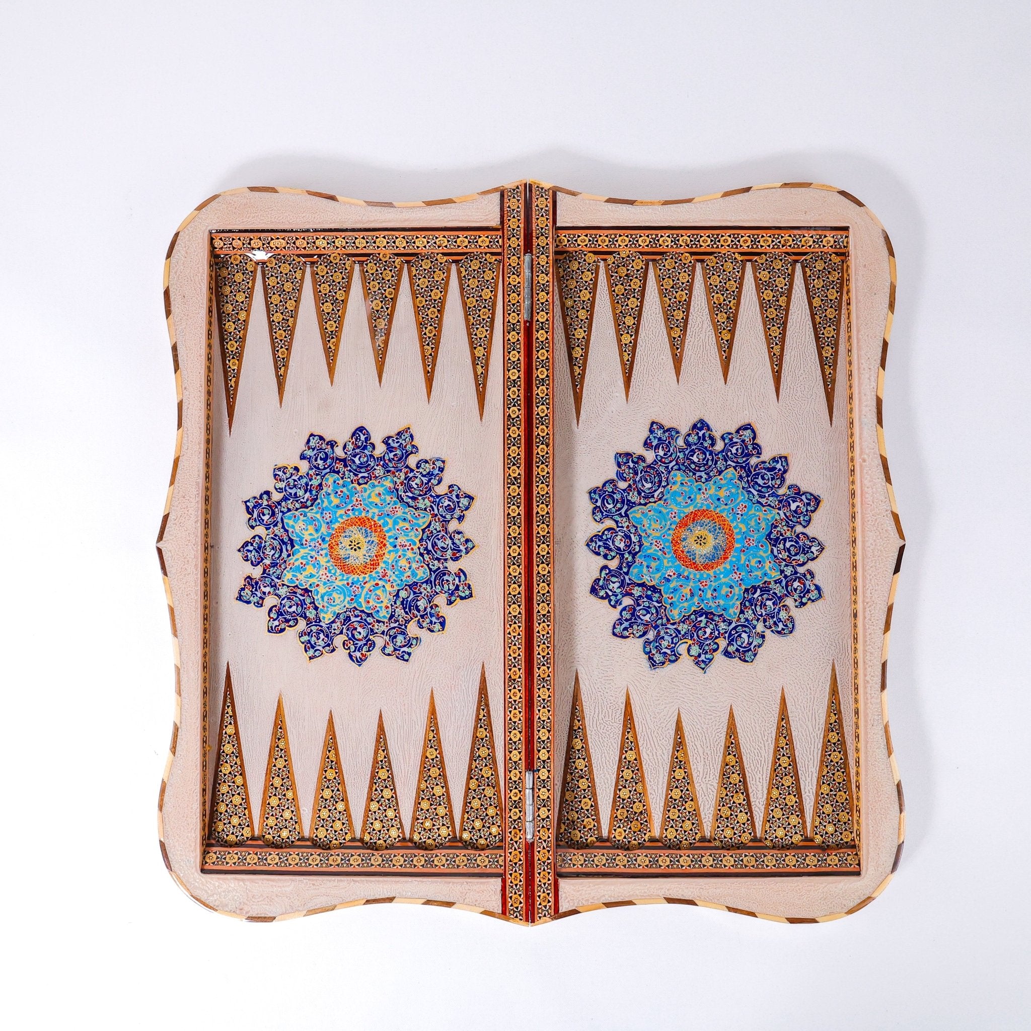 Backgammon & Chess Board – Size 60 cm – Scalloped Edges – Hand - Painted & Calligraphy - Meraas Gallery