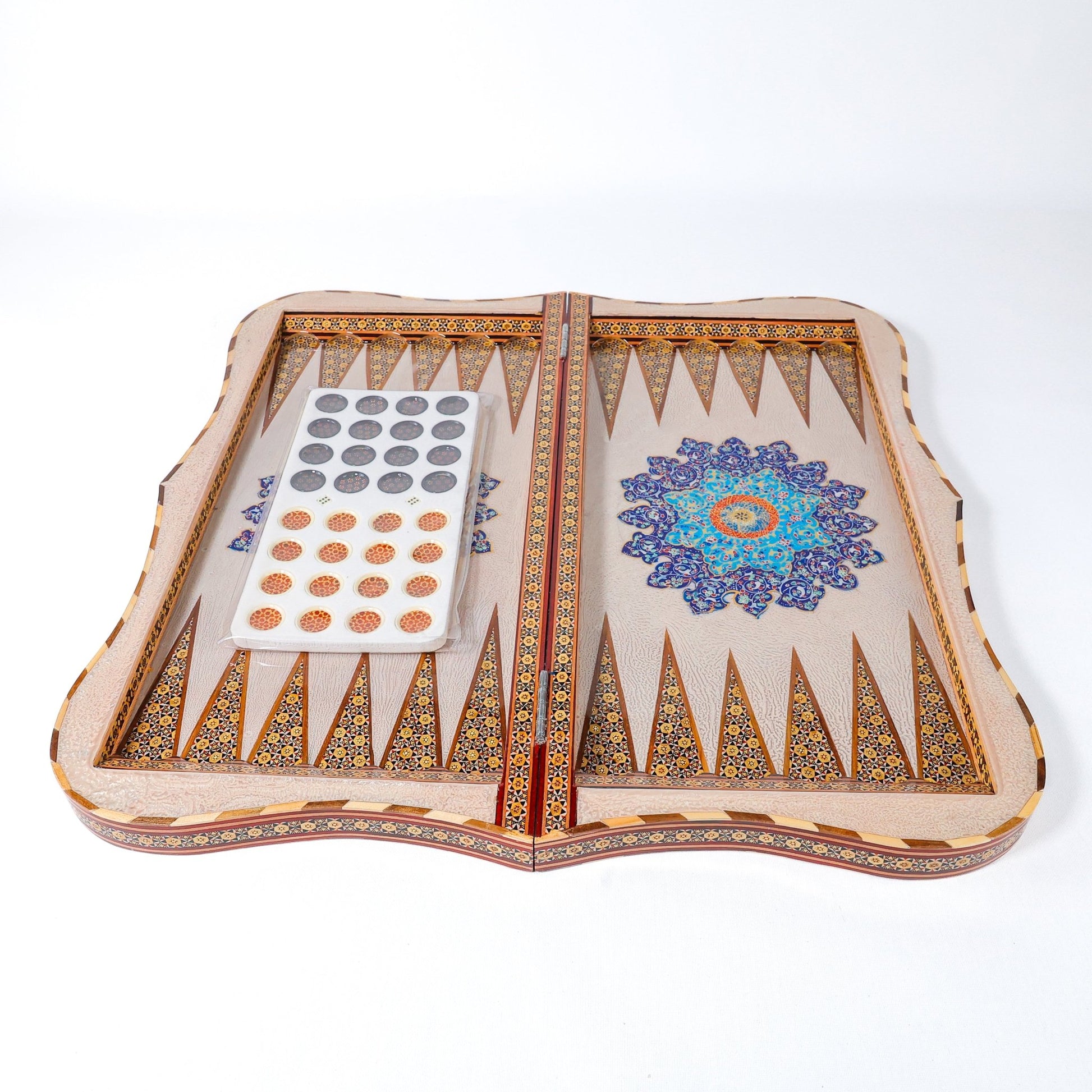 Backgammon & Chess Board – Size 60 cm – Scalloped Edges – Hand - Painted & Calligraphy - Meraas Gallery