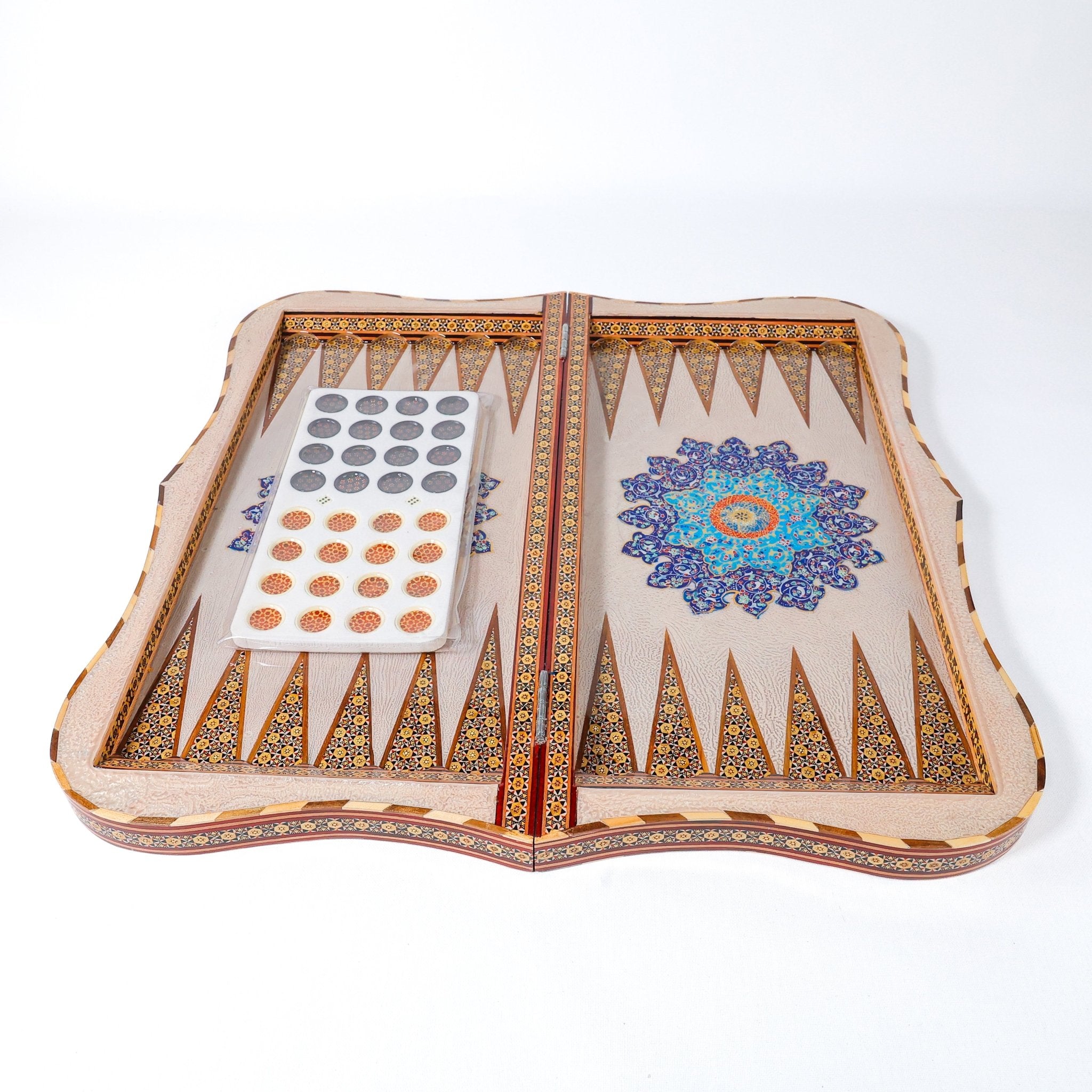Backgammon & Chess Board – Size 60 cm – Scalloped Edges – Hand - Painted & Calligraphy - Meraas Gallery