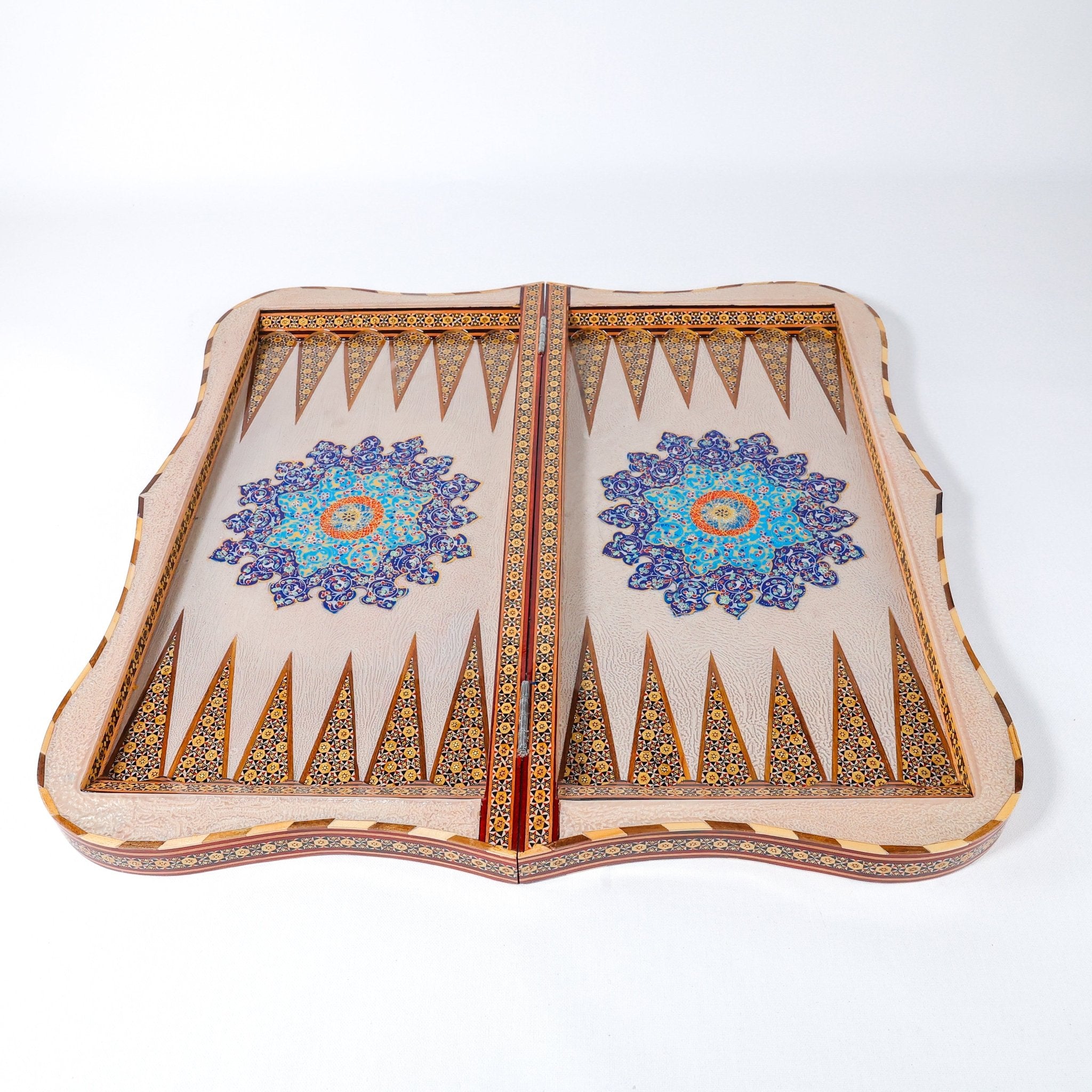 Backgammon & Chess Board – Size 60 cm – Scalloped Edges – Hand - Painted & Calligraphy - Meraas Gallery