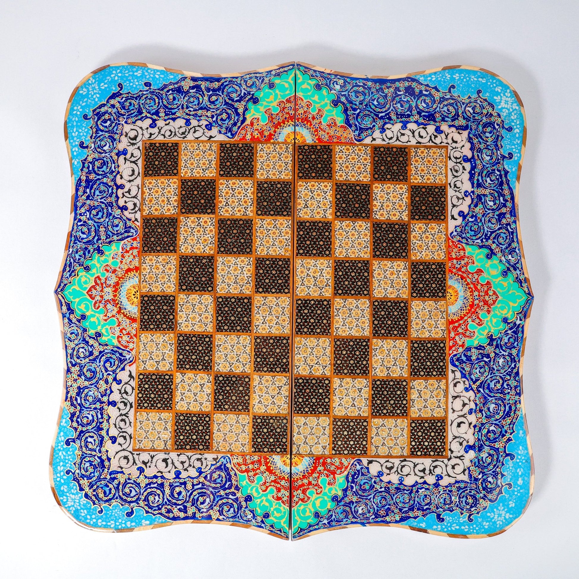 Backgammon & Chess Board – Size 60 cm – Scalloped Edges – Hand - Painted & Calligraphy - Meraas Gallery