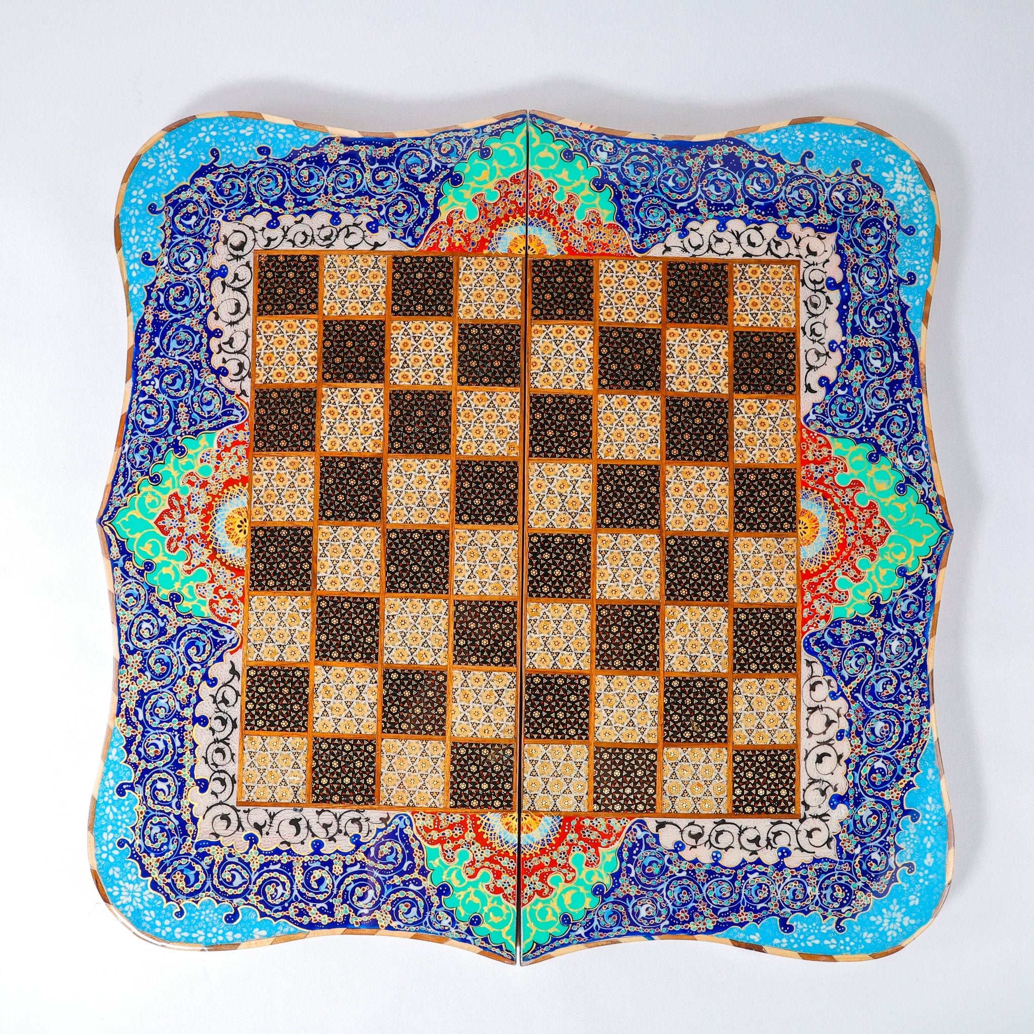 Backgammon & Chess Board – Size 60 cm – Scalloped Edges – Hand - Painted & Calligraphy - Meraas Gallery