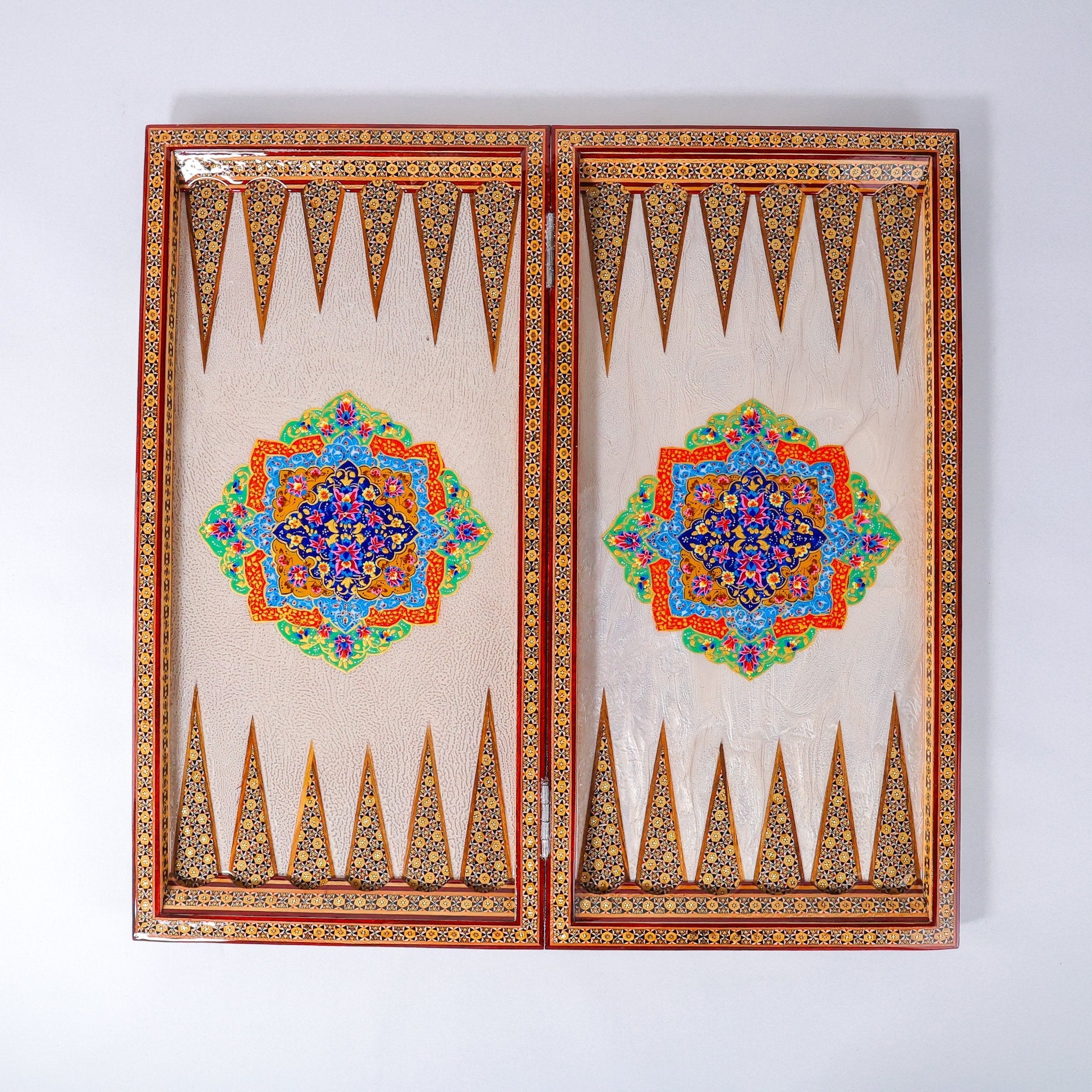 Backgammon & Chess Board – Size 60 cm – Full Bone Khatam – Blue Tazhib Design - D1 - Meraas Gallery