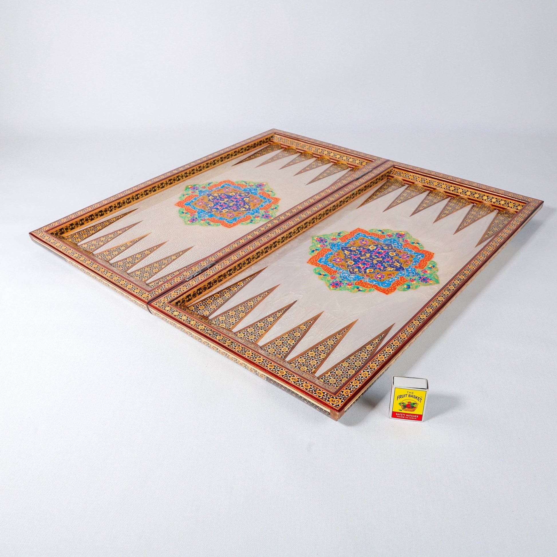 Backgammon & Chess Board – Size 60 cm – Full Bone Khatam – Blue Tazhib Design - D1 - Meraas Gallery