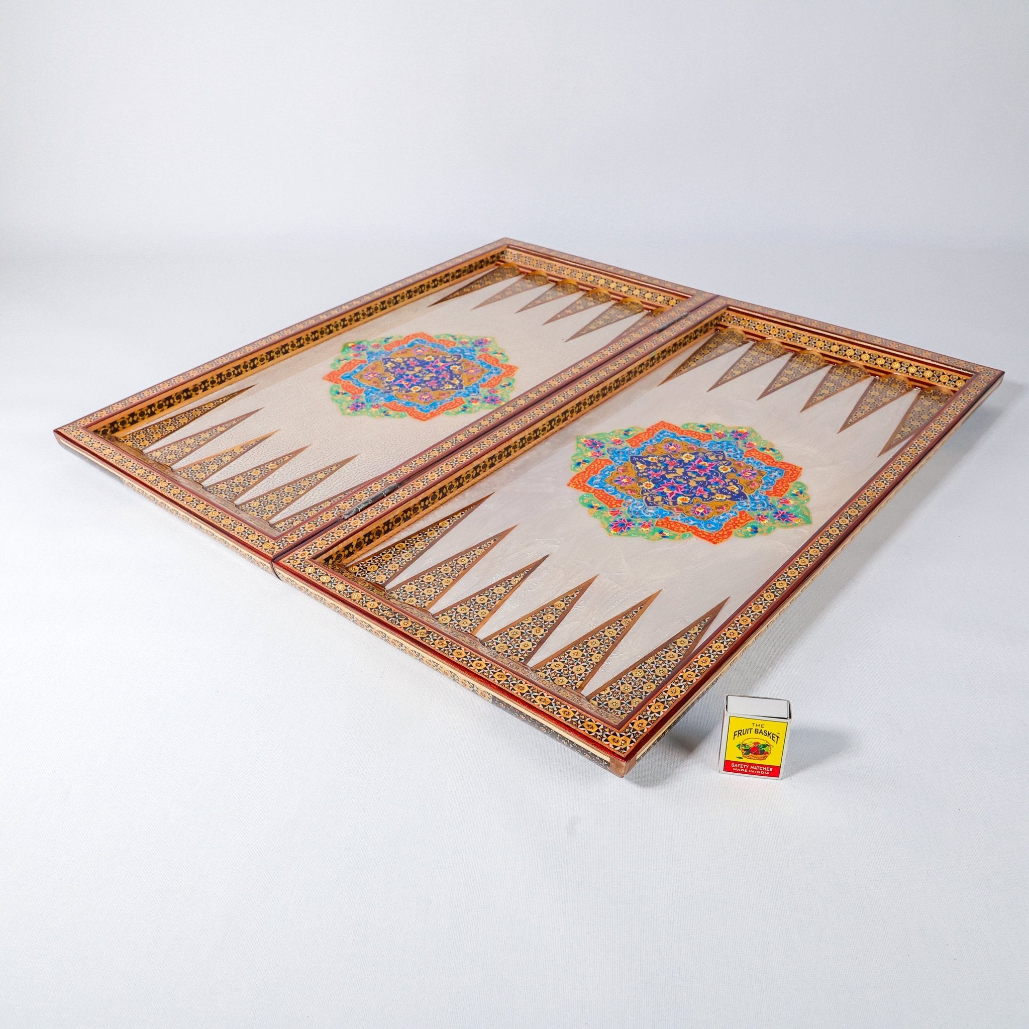 Backgammon & Chess Board – Size 60 cm – Full Bone Khatam – Blue Tazhib Design - D1 - Meraas Gallery