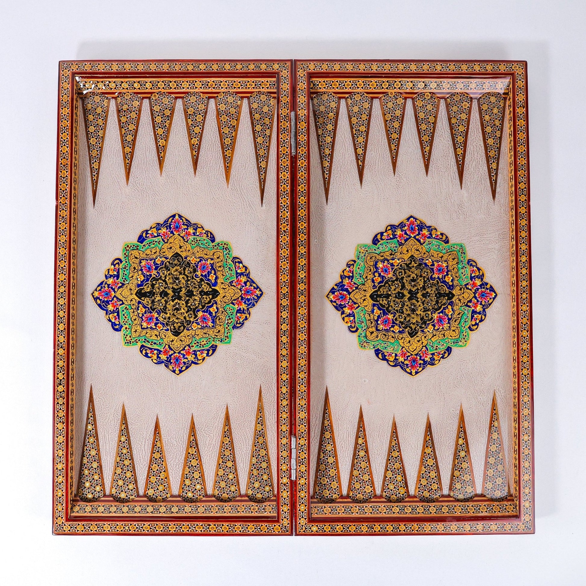 Backgammon & Chess Board – Size 60 cm – Full Bone Khatam – Blue Tazhib Design - Meraas Gallery