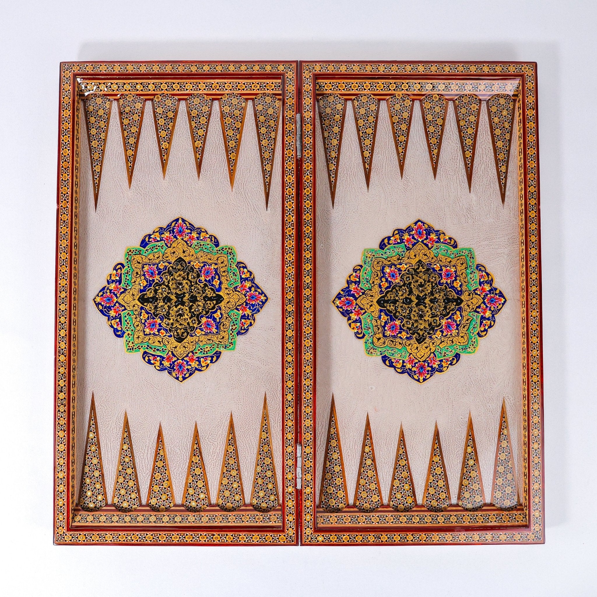 Backgammon & Chess Board – Size 60 cm – Full Bone Khatam – Blue Tazhib Design - Meraas Gallery