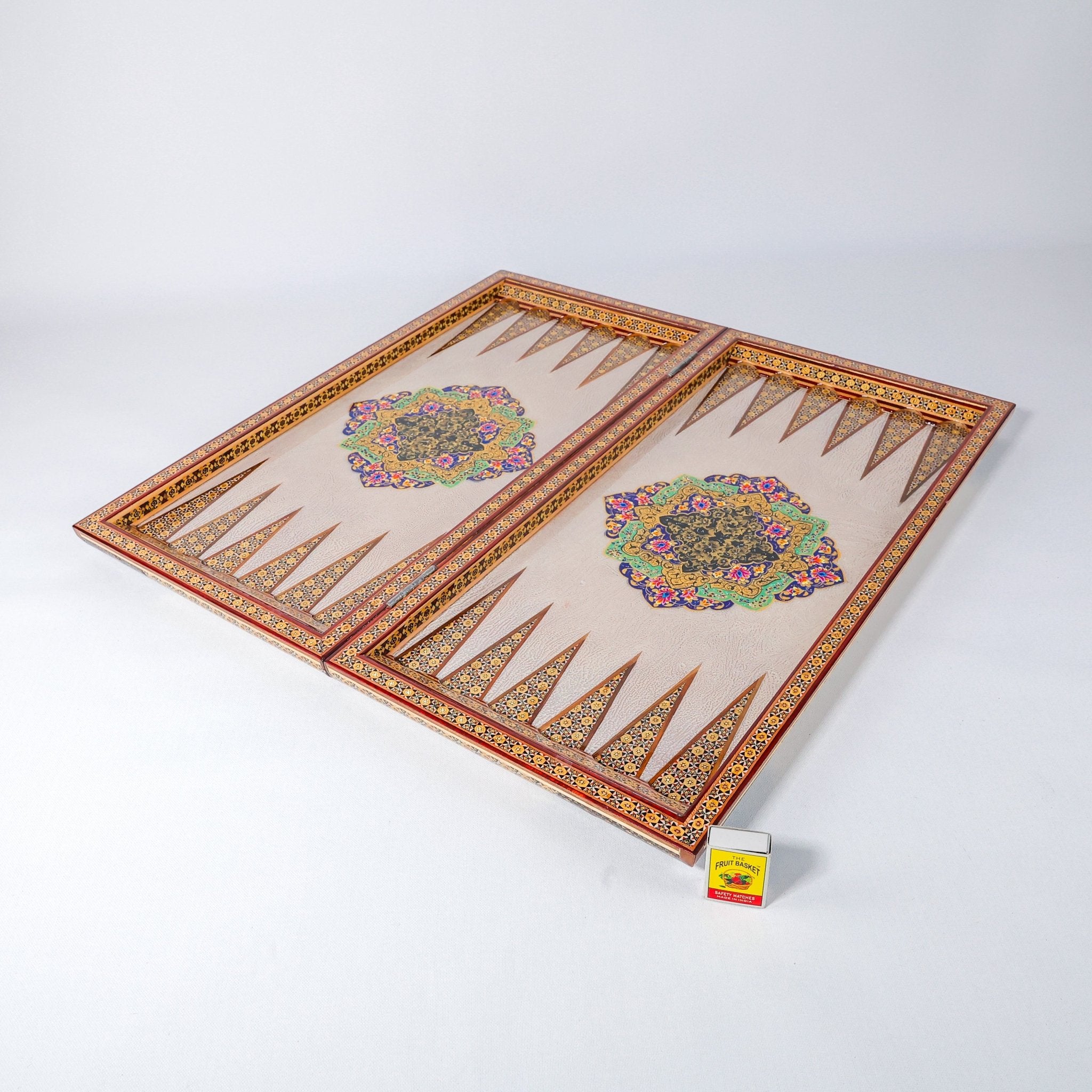 Backgammon & Chess Board – Size 60 cm – Full Bone Khatam – Blue Tazhib Design - Meraas Gallery