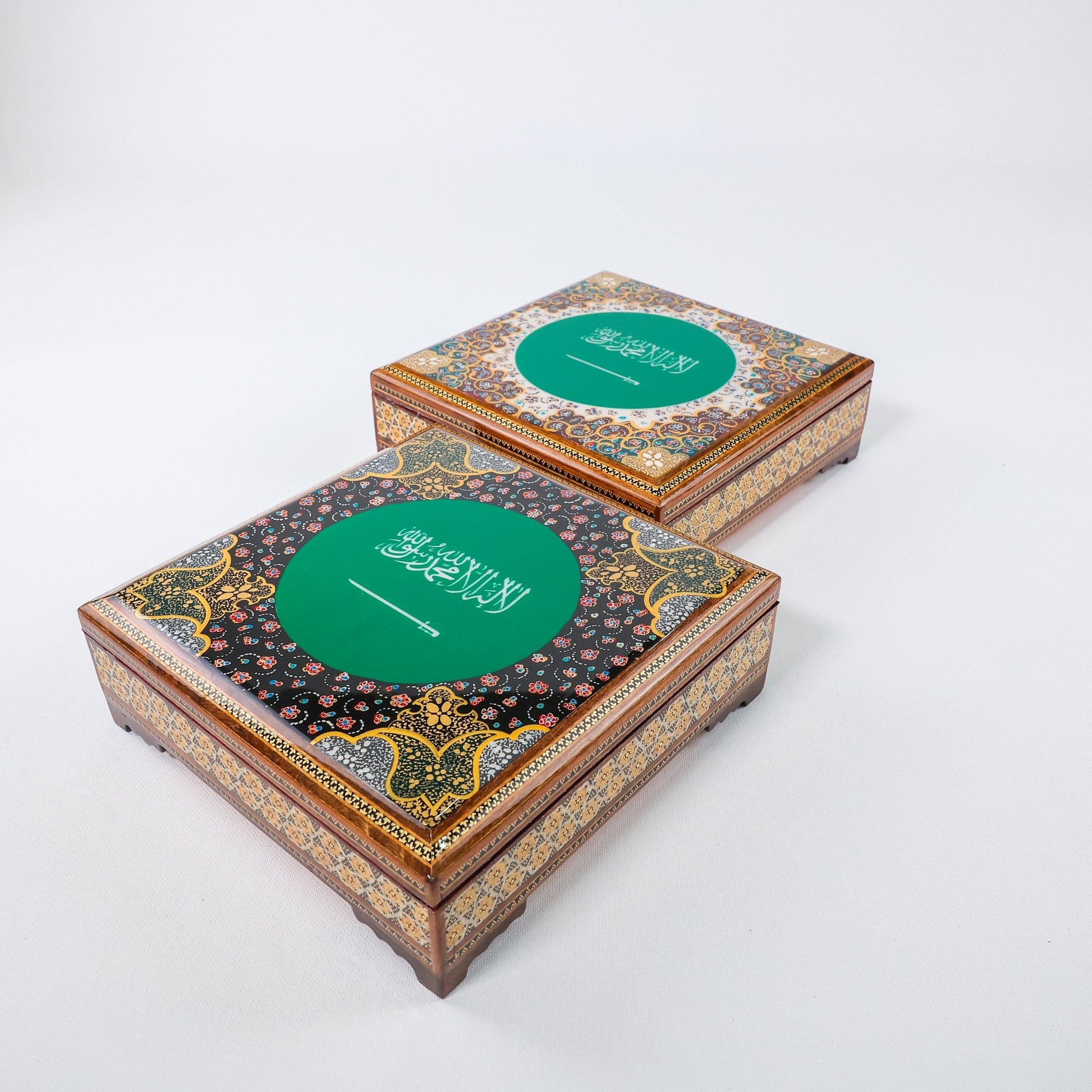 Khatam Box – Velvet Interior – “La Ilaha Illallah” Design – Size 20 × 20 cm - Meraas Gallery