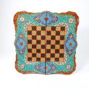 Backgammon & Chess Board – Scalloped Edge – Mother - of - Pearl Interior – Tazhib Design 02 – Size 50 cm - Meraas Gallery