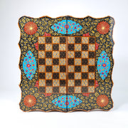 Backgammon & Chess Board – Scalloped Edge – Mother - of - Pearl Interior – Tazhib Design 03 – Size 50 cm - Meraas Gallery