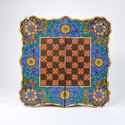 Backgammon & Chess Board – Scalloped Edge – Mother - of - Pearl Interior – Tazhib Design 04 – Size 50 cm - Meraas Gallery