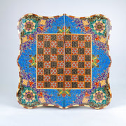 Backgammon & Chess Board – Scalloped Edge – Mother - of - Pearl Interior – Tazhib Design 05 – Size 50 cm - Meraas Gallery