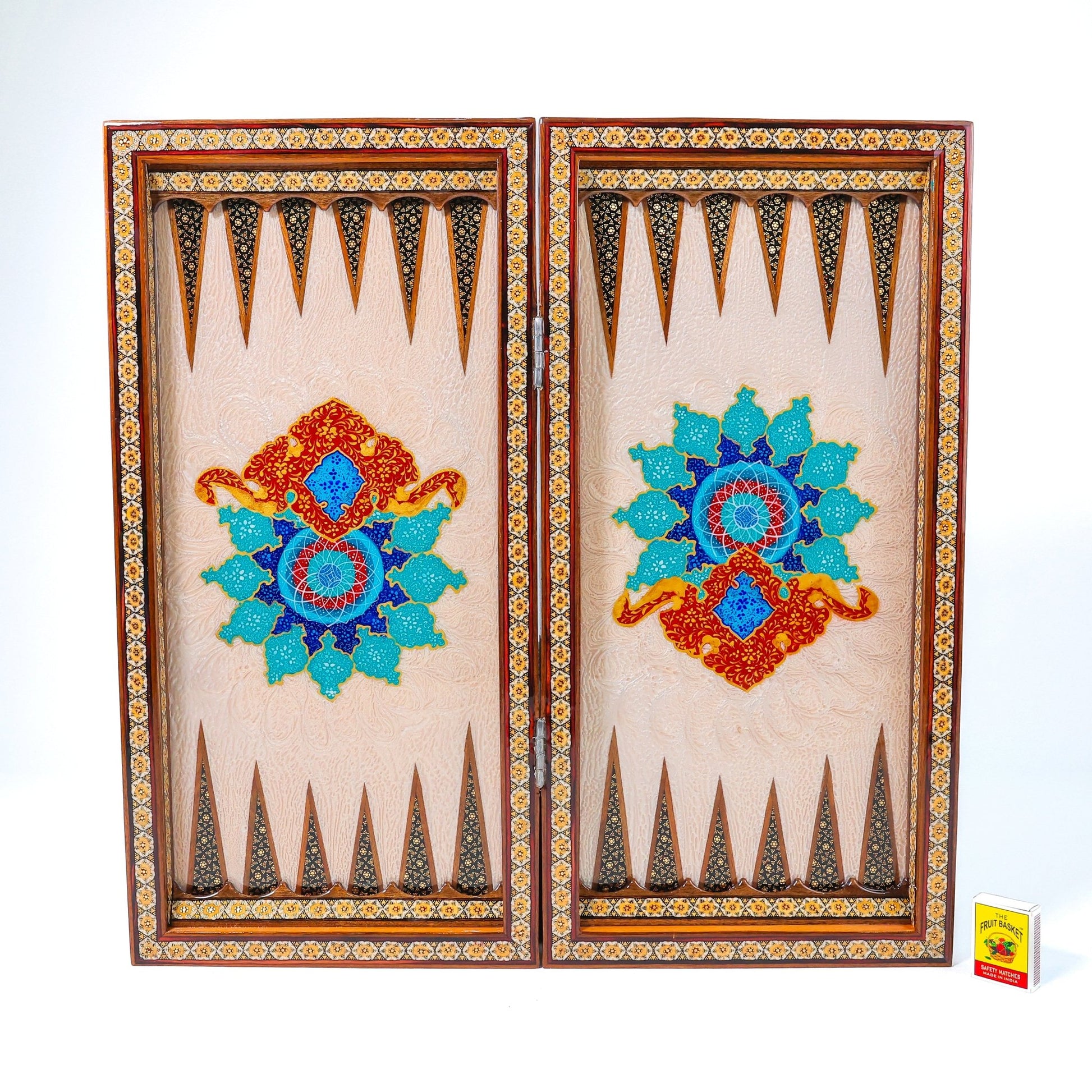 Backgammon & Chess Board – Rounded Edge – Zamani Style – Khatam Painting – Design 02 – Size 50 cm - Meraas Gallery