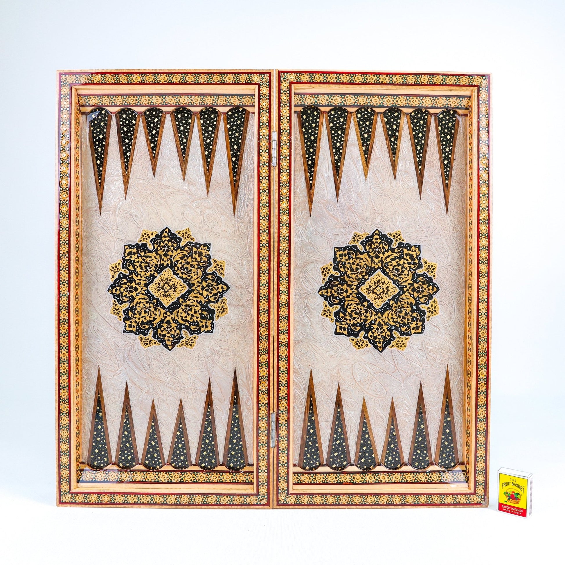 Backgammon & Chess Board – Rounded Edge – Zamani Style – Khatam Painting – Design 04 – Size 50 cm - Meraas Gallery