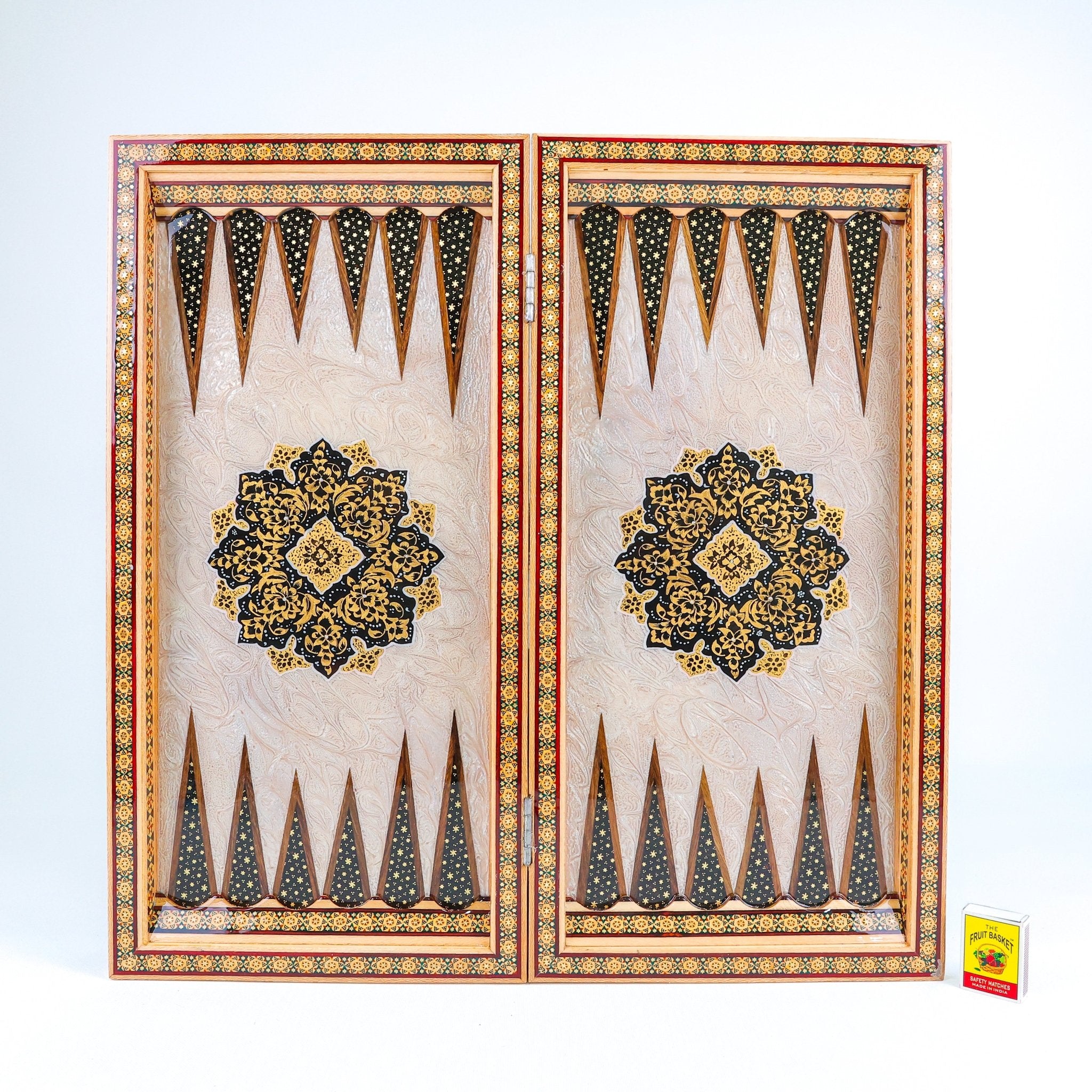 Backgammon & Chess Board – Rounded Edge – Zamani Style – Khatam Painting – Design 04 – Size 50 cm - Meraas Gallery