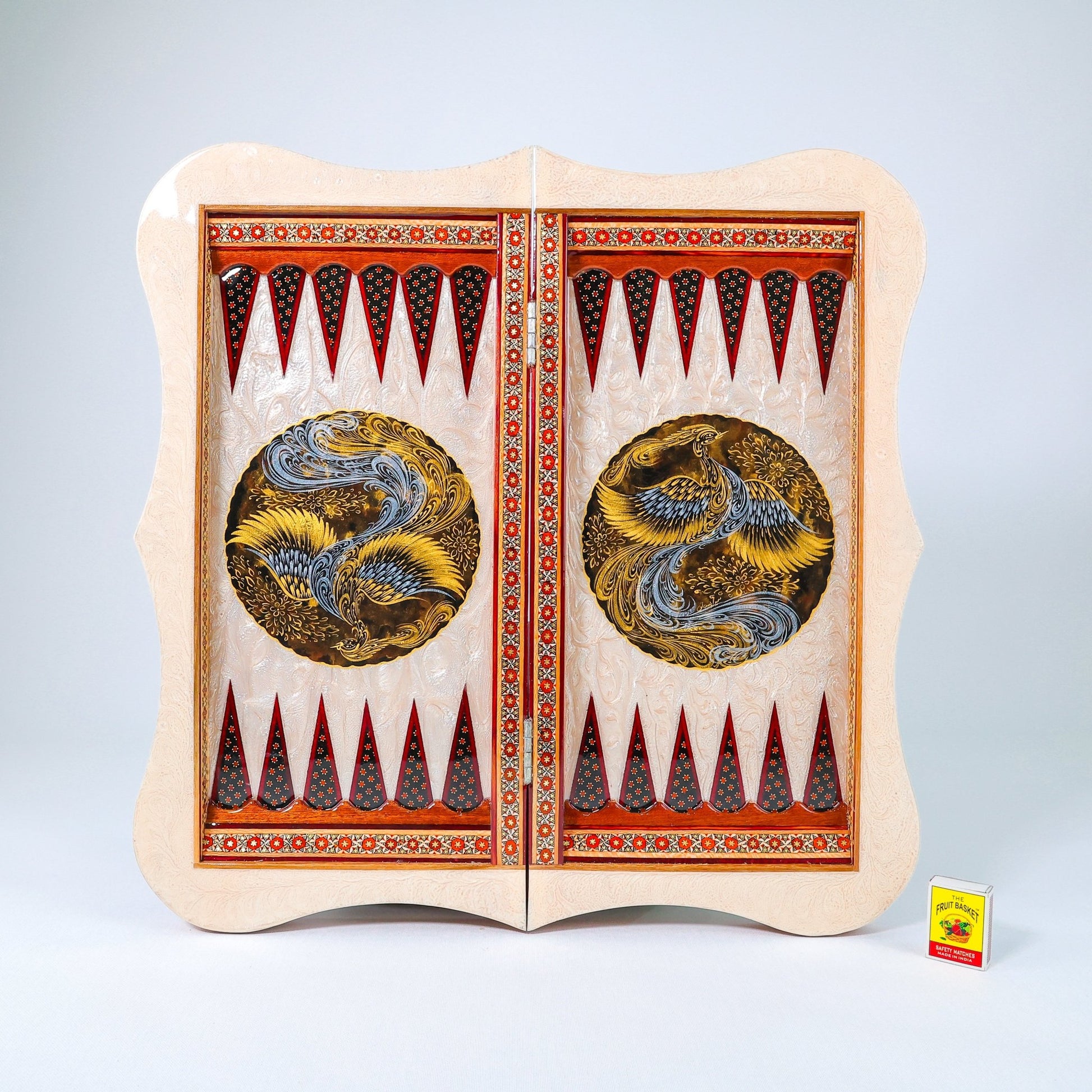 Backgammon Board – Mother - of - Pearl Edge – Tazhib Design – Size 50 cm - Meraas Gallery