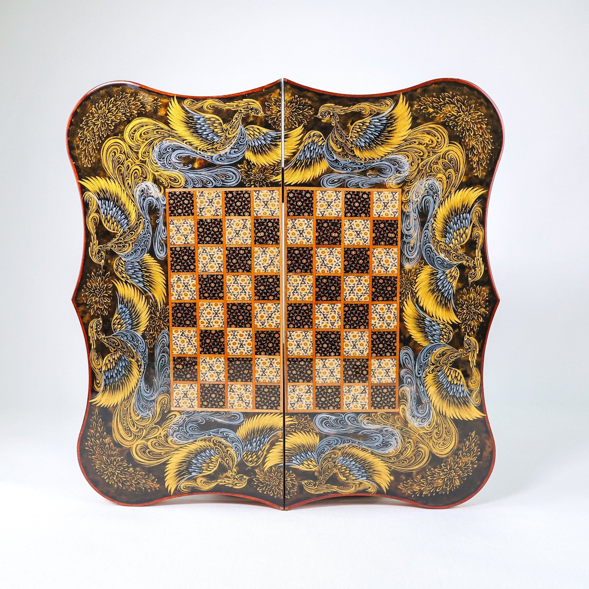 Backgammon Board – Mother - of - Pearl Edge – Tazhib Design – Size 50 cm - Meraas Gallery