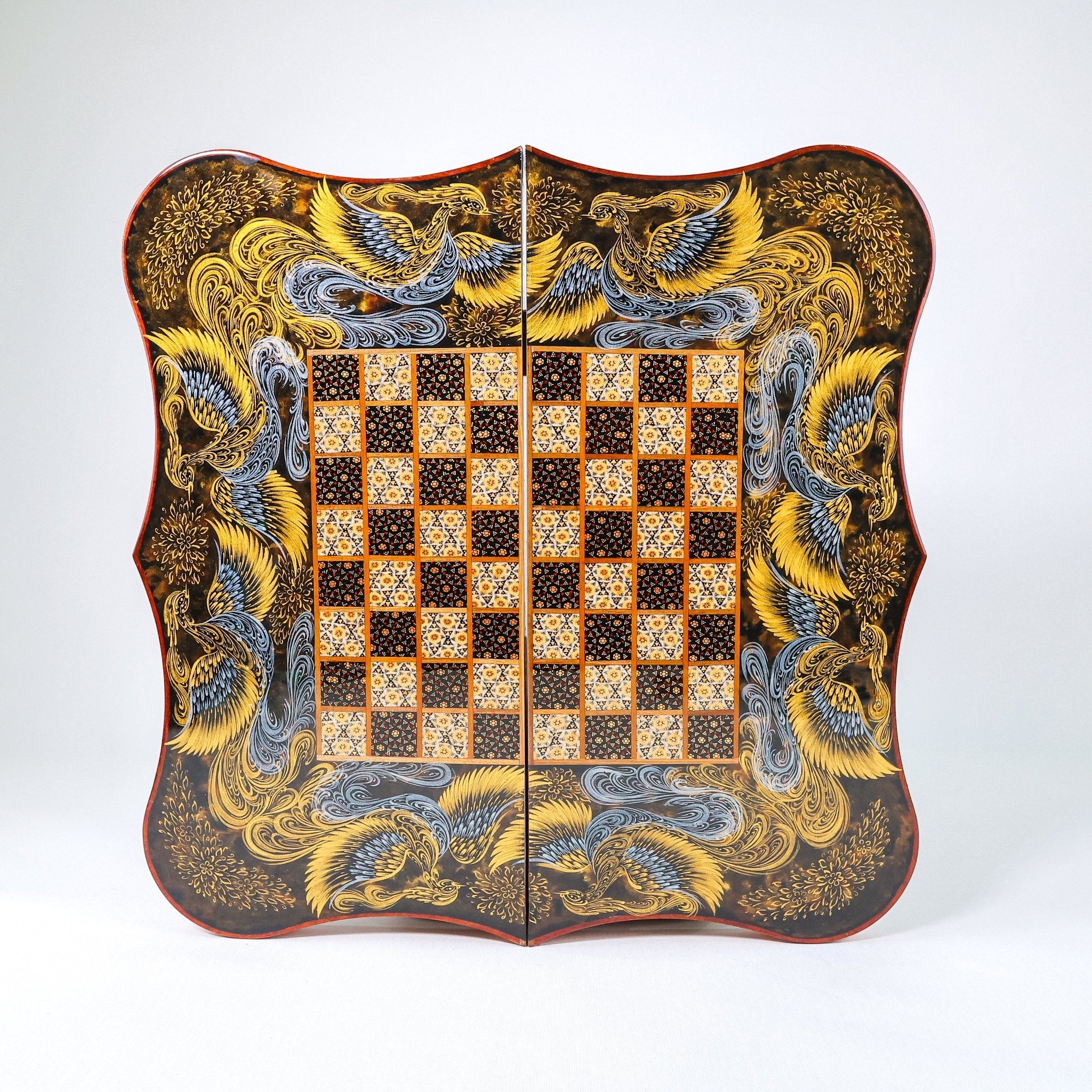 Backgammon Board – Mother - of - Pearl Edge – Tazhib Design – Size 50 cm - Meraas Gallery