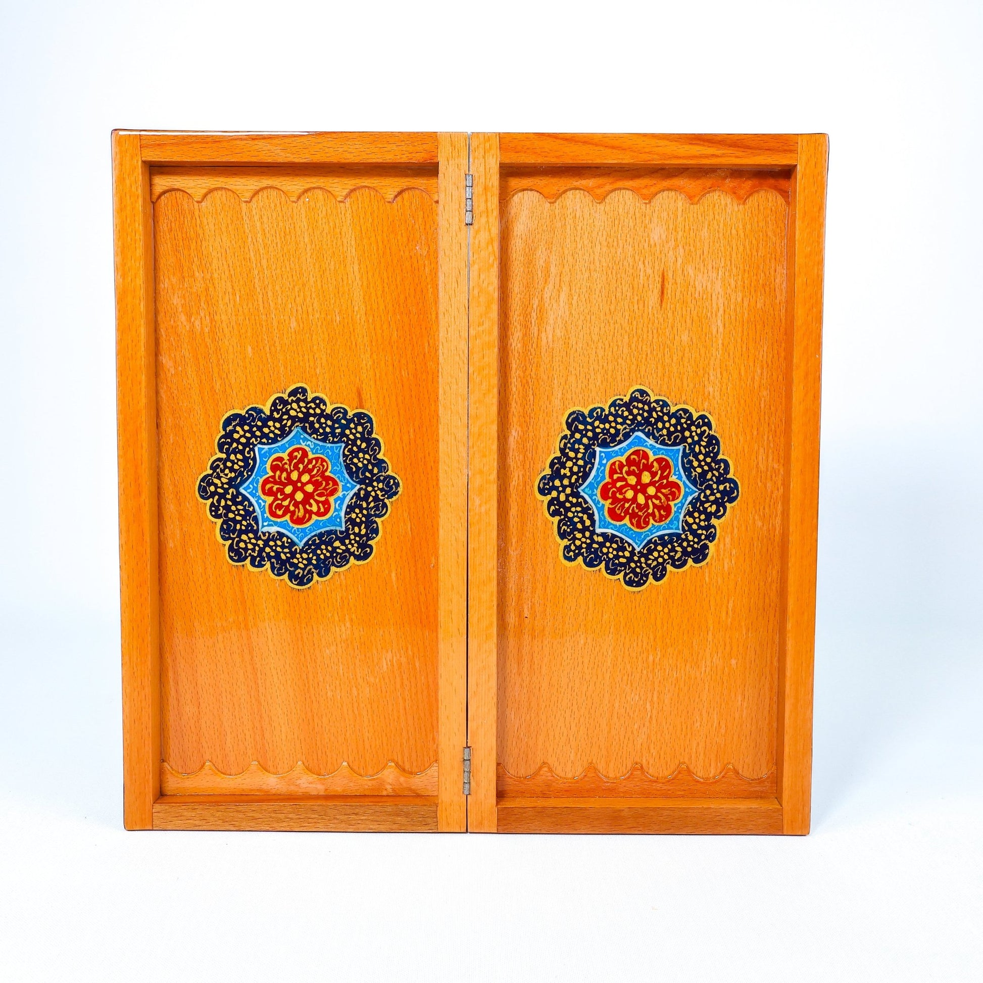 Backgammon Board – Beechwood Interior – Khatam Painting – Design 02 – Size 40 cm - Meraas Gallery