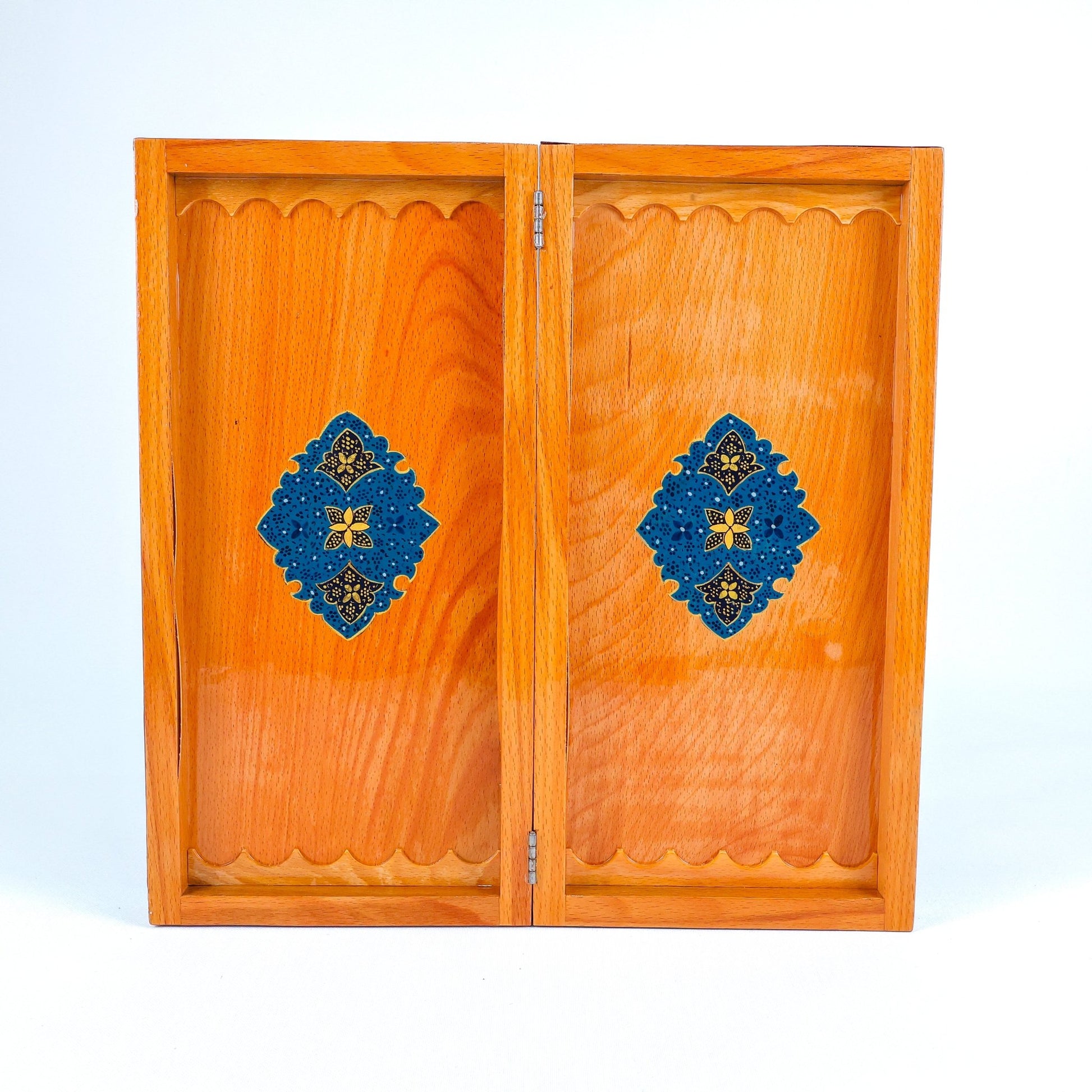 Backgammon Board – Beechwood Interior – Khatam Painting – Design 03 – Size 40 cm - Meraas Gallery