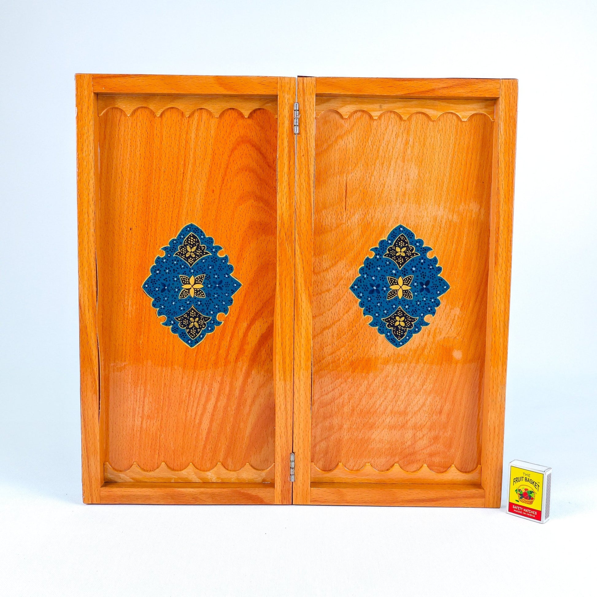 Backgammon Board – Beechwood Interior – Khatam Painting – Design 03 – Size 40 cm - Meraas Gallery