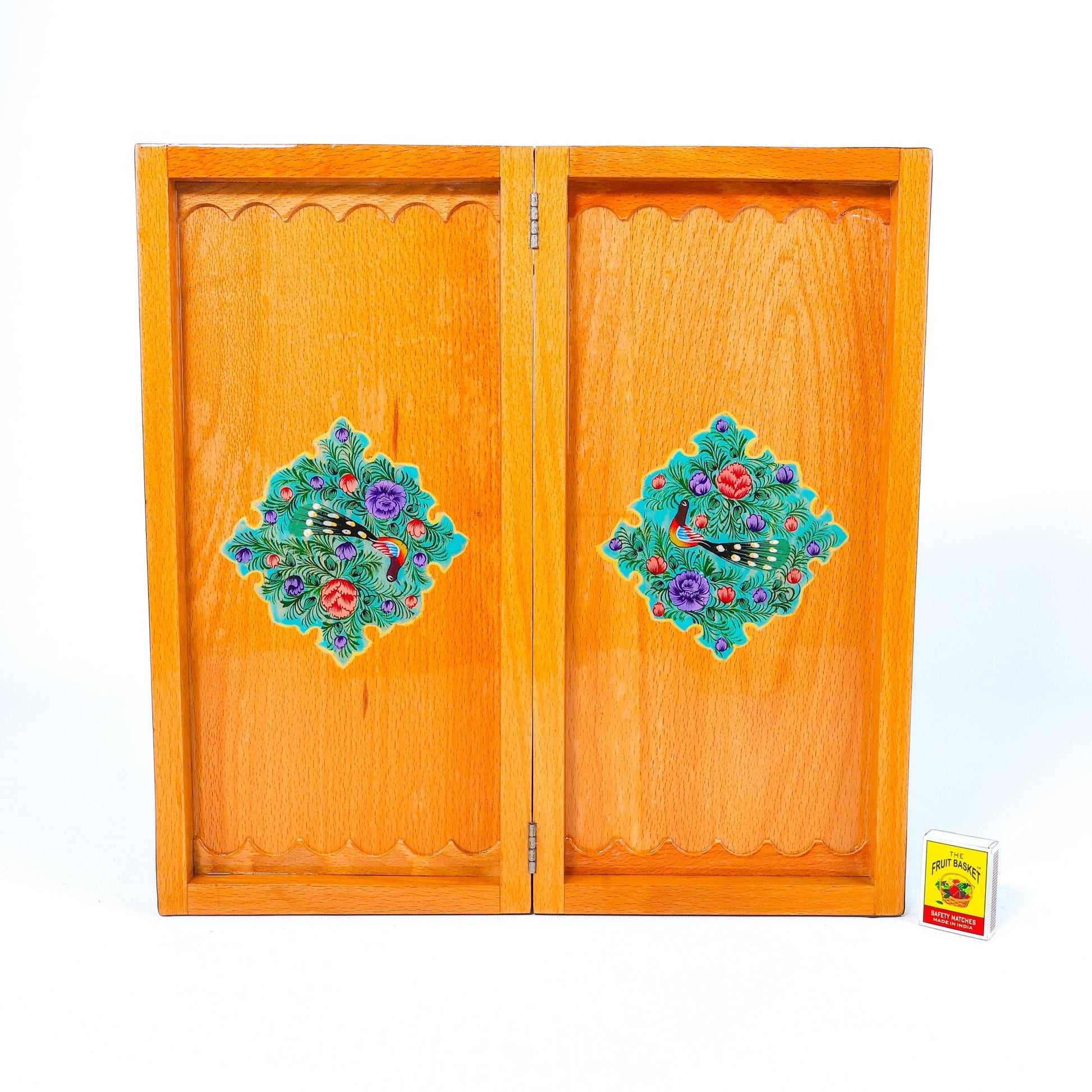 Backgammon Board – Beechwood Interior – Khatam Painting – Design 05 – Size 40 cm - Meraas Gallery