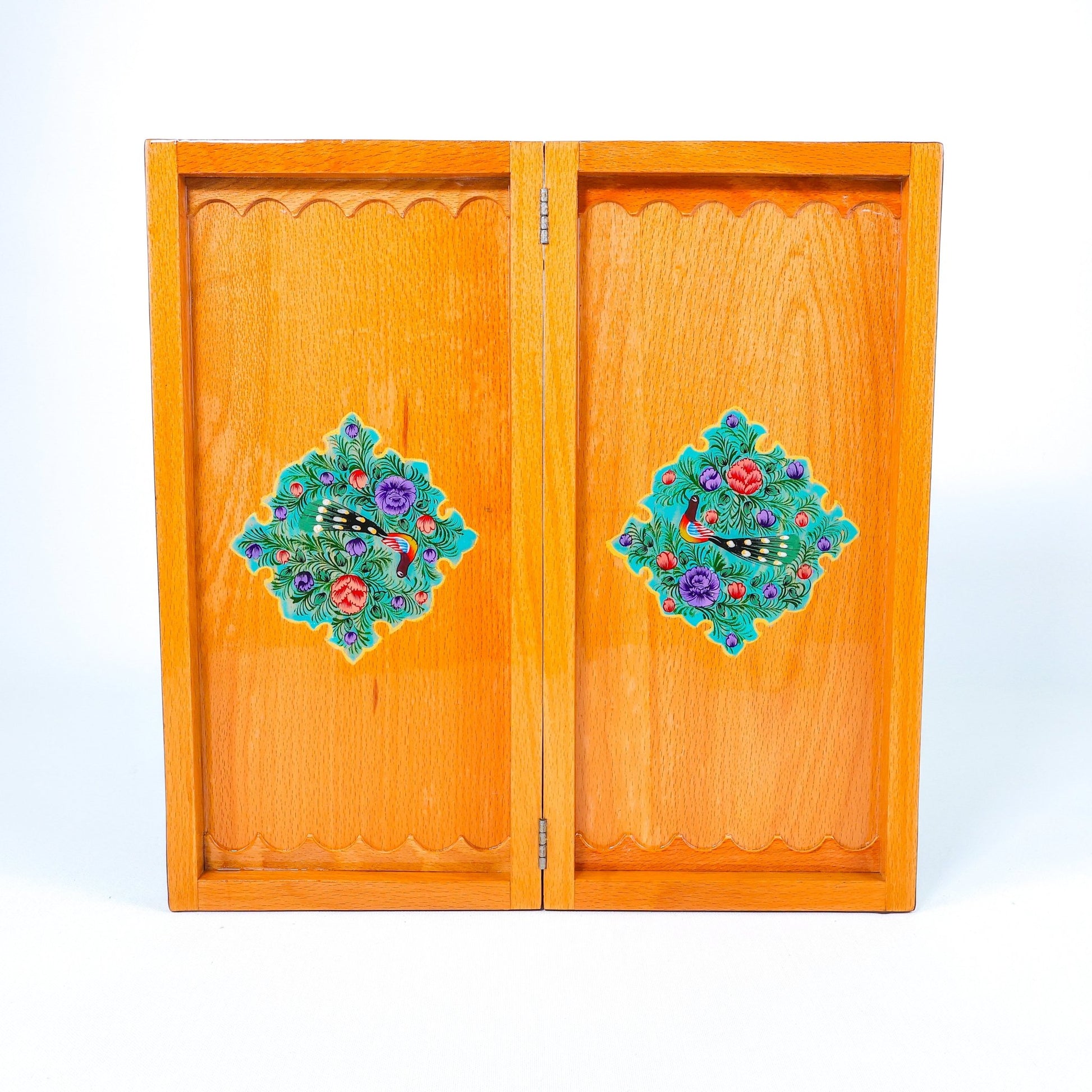 Backgammon Board – Beechwood Interior – Khatam Painting – Design 05 – Size 40 cm - Meraas Gallery